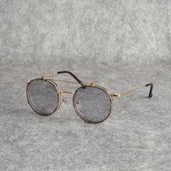 FLIP UP TYPE CIRCLE METAL GLASSES (GOLD/GRAY) / フリップアップタイプ サークルメタル サングラス