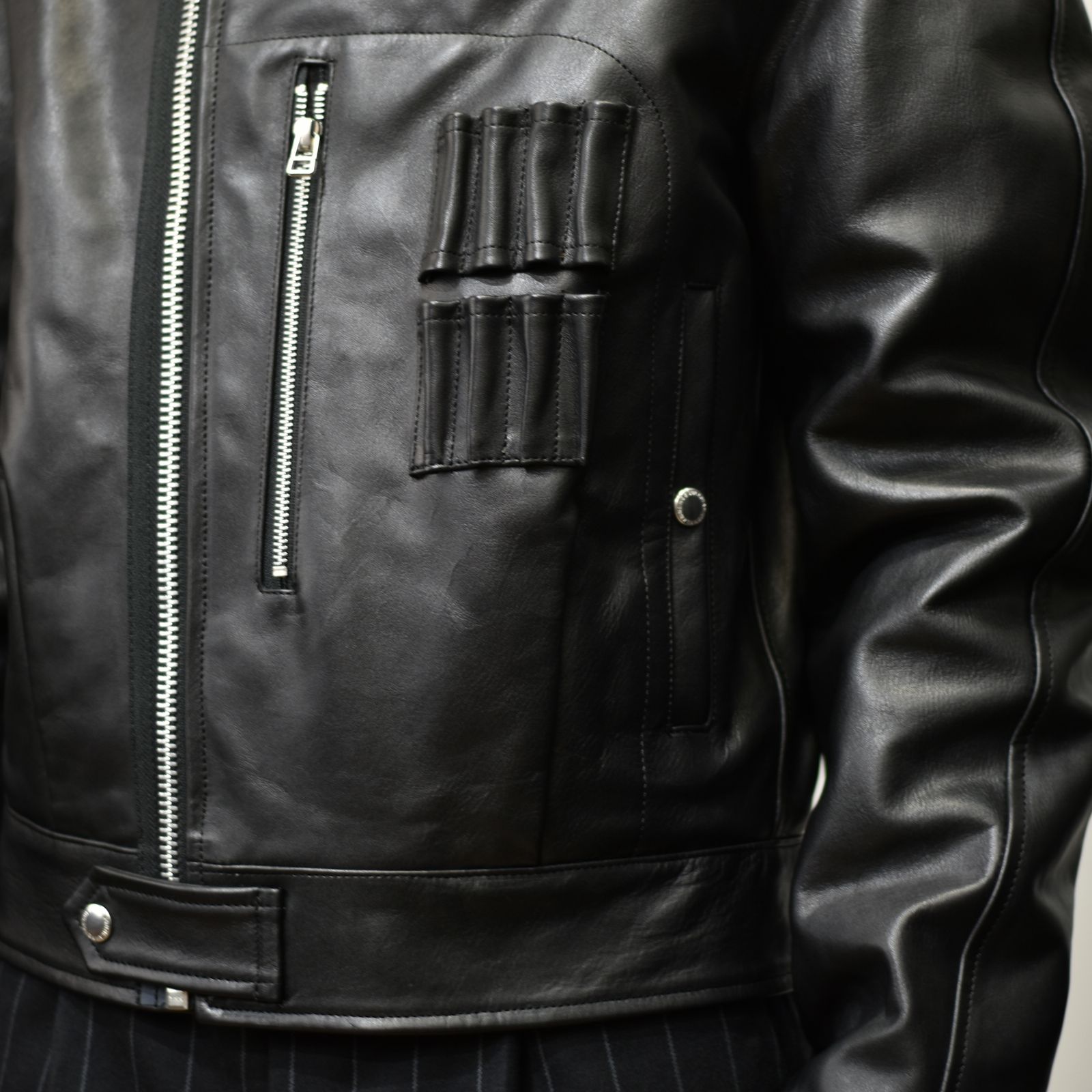Leather Flight Jacket （BLACK） ノーカラー フライトジャケット