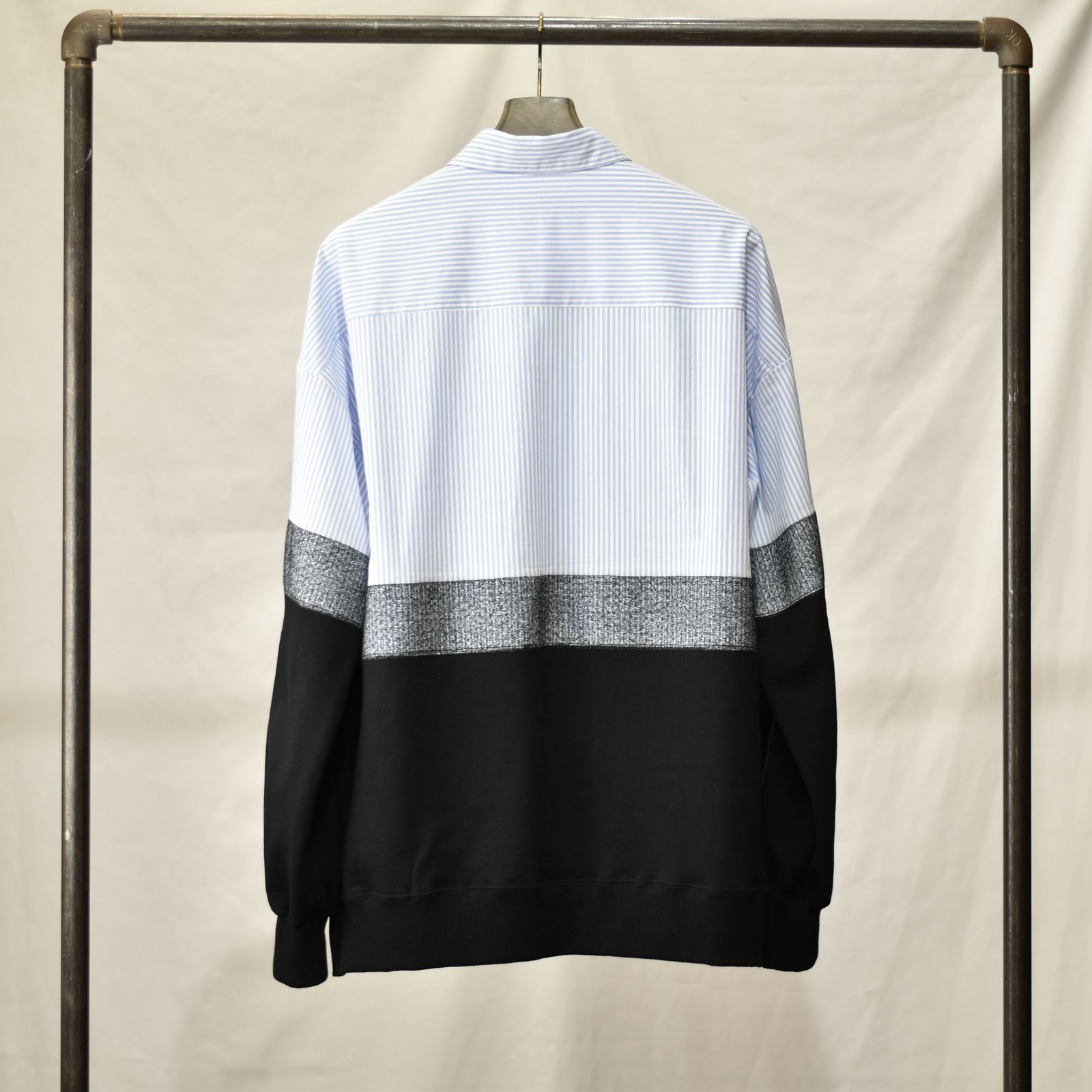 ニードルパンチ 切り替えシャツ / LB23SS-SH01-NDP (SAX STRIPE×BLACK)
