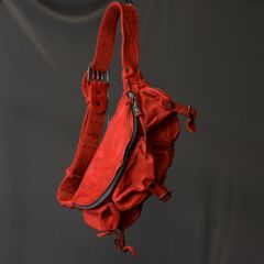 ジャパン ダブルショルダー フルタンニン製品染め 3ピンベルト ウエストバッグ （RED）