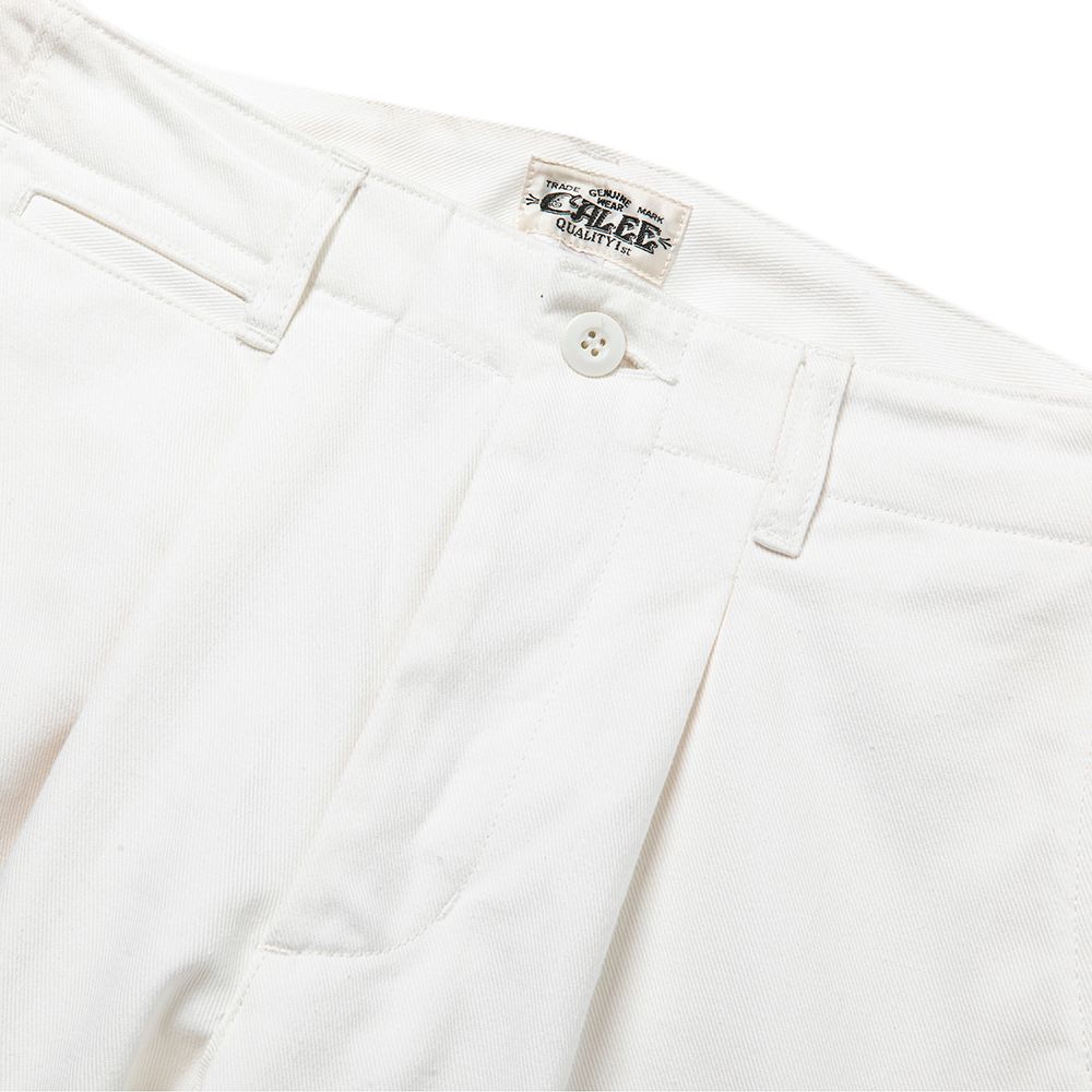 CALEE - Vintage type chino cloth tuck trousers (White