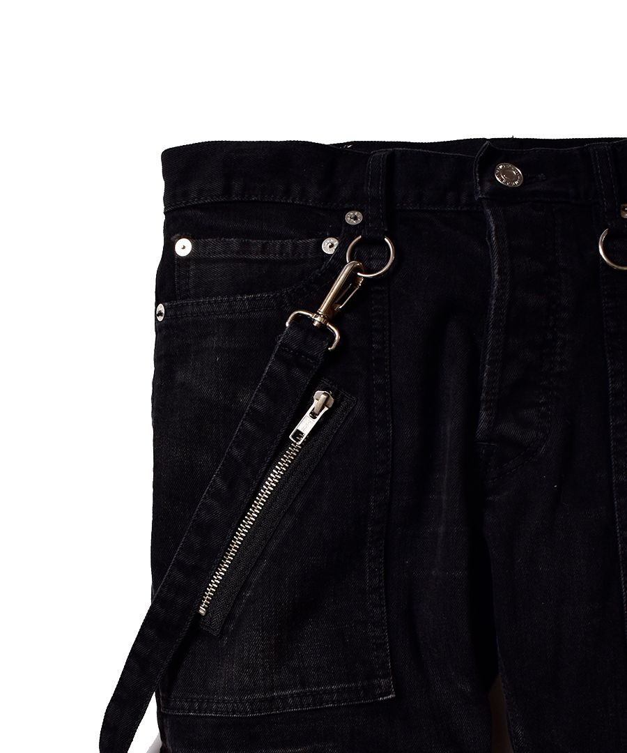 × KIDILL SKINNY ZIP & STRAPS DENIM PATNTS-DISTRESSED DENIM （BKU）