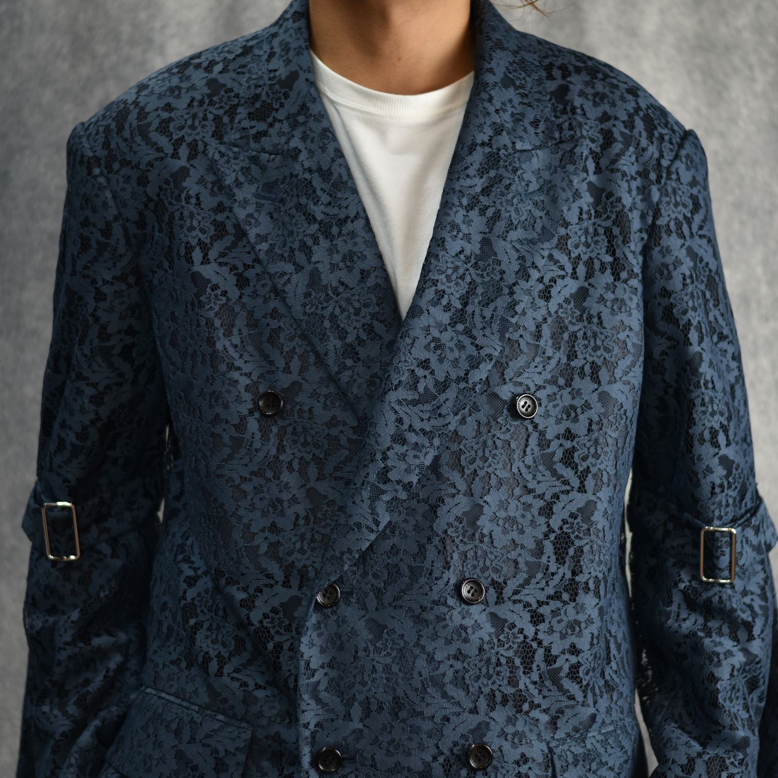 FLOWER LACE BONDAGE DOUBLE BREASTED JKT (BLUE)