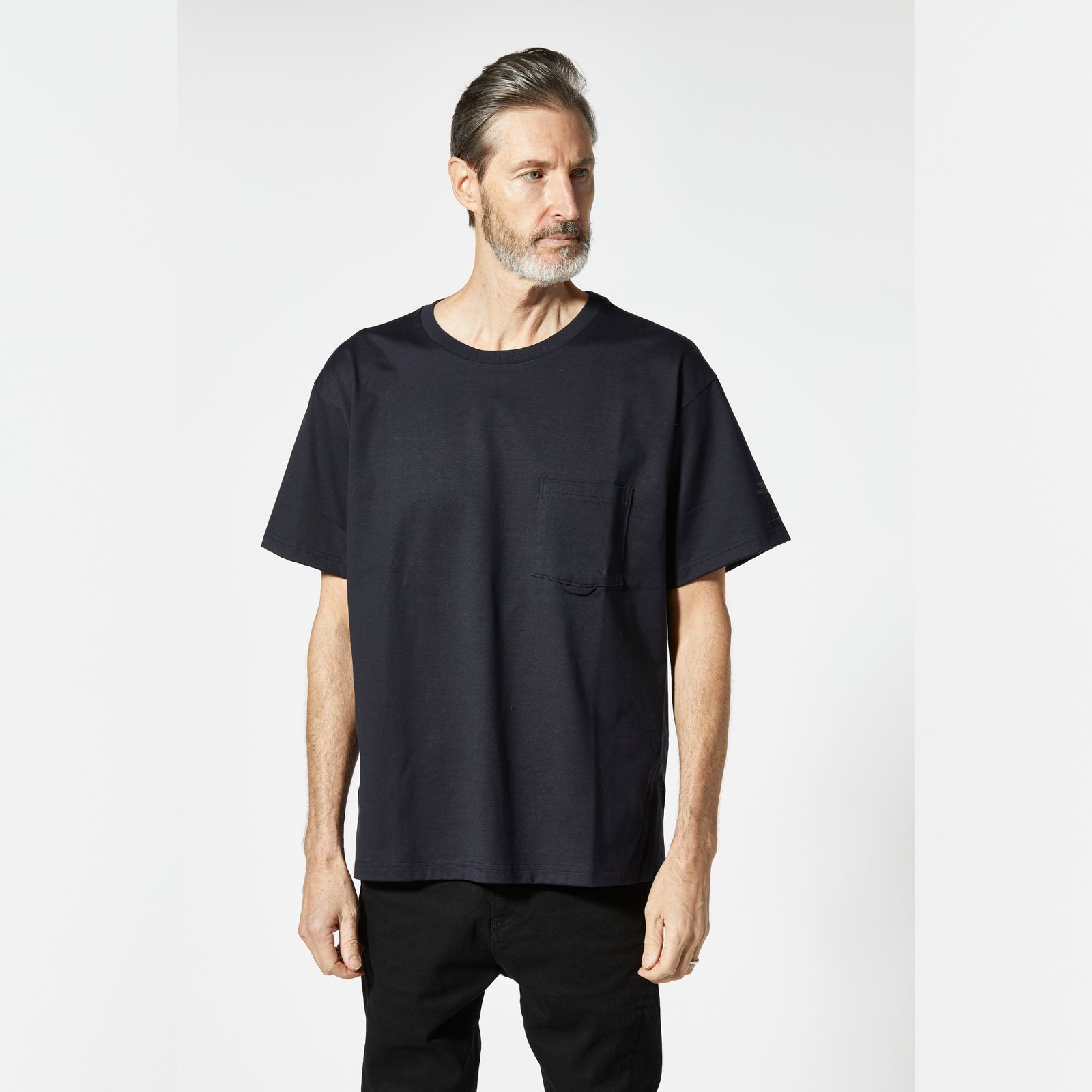 ハイゲージ天竺 ドロップショルダー Tシャツ (BLACK)