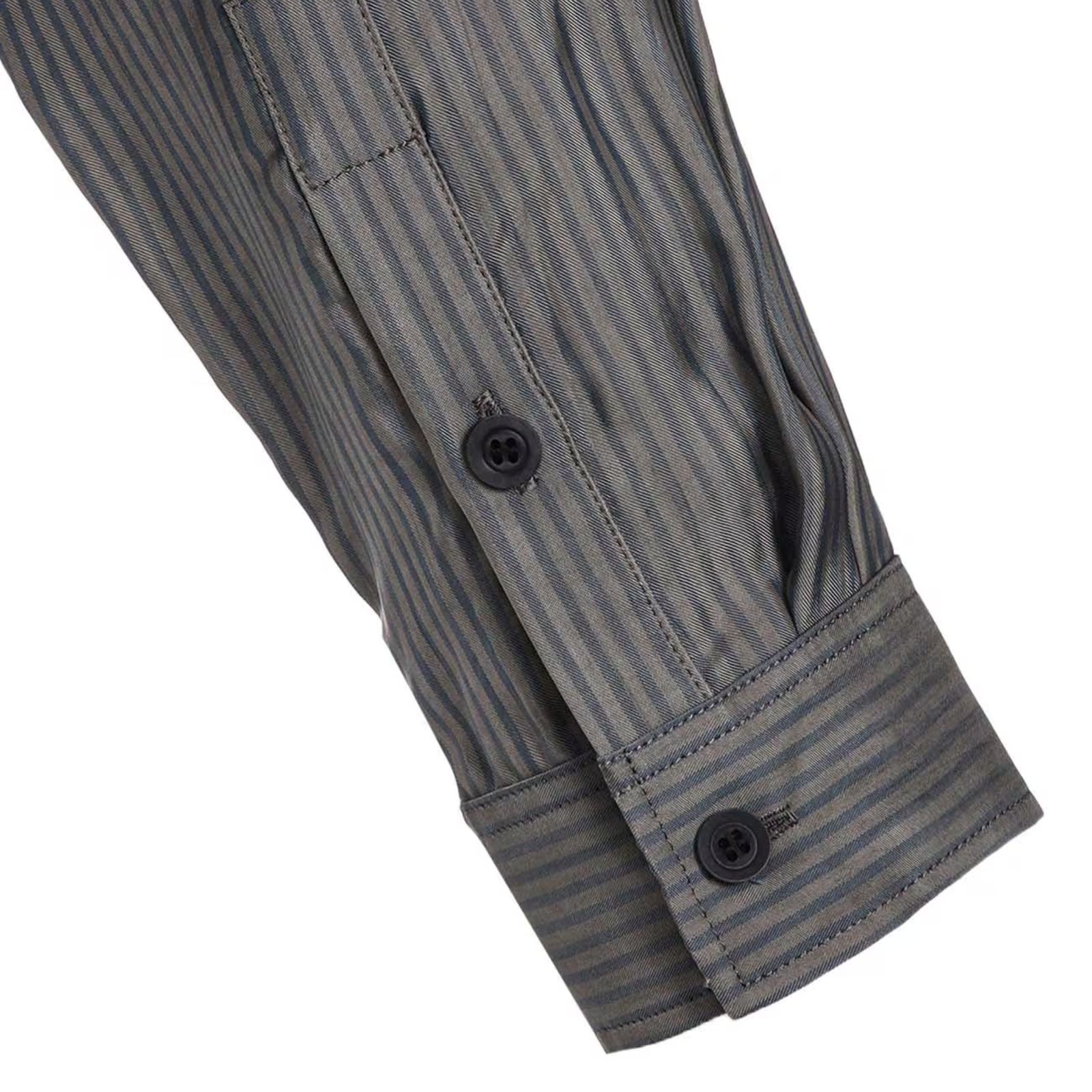 Cu STRIPE INK BLOUSE WITH PATCH （BLACK） / 縞柄生地 二重衿ブラウス （ブラック） / HO-B94-209-1-02