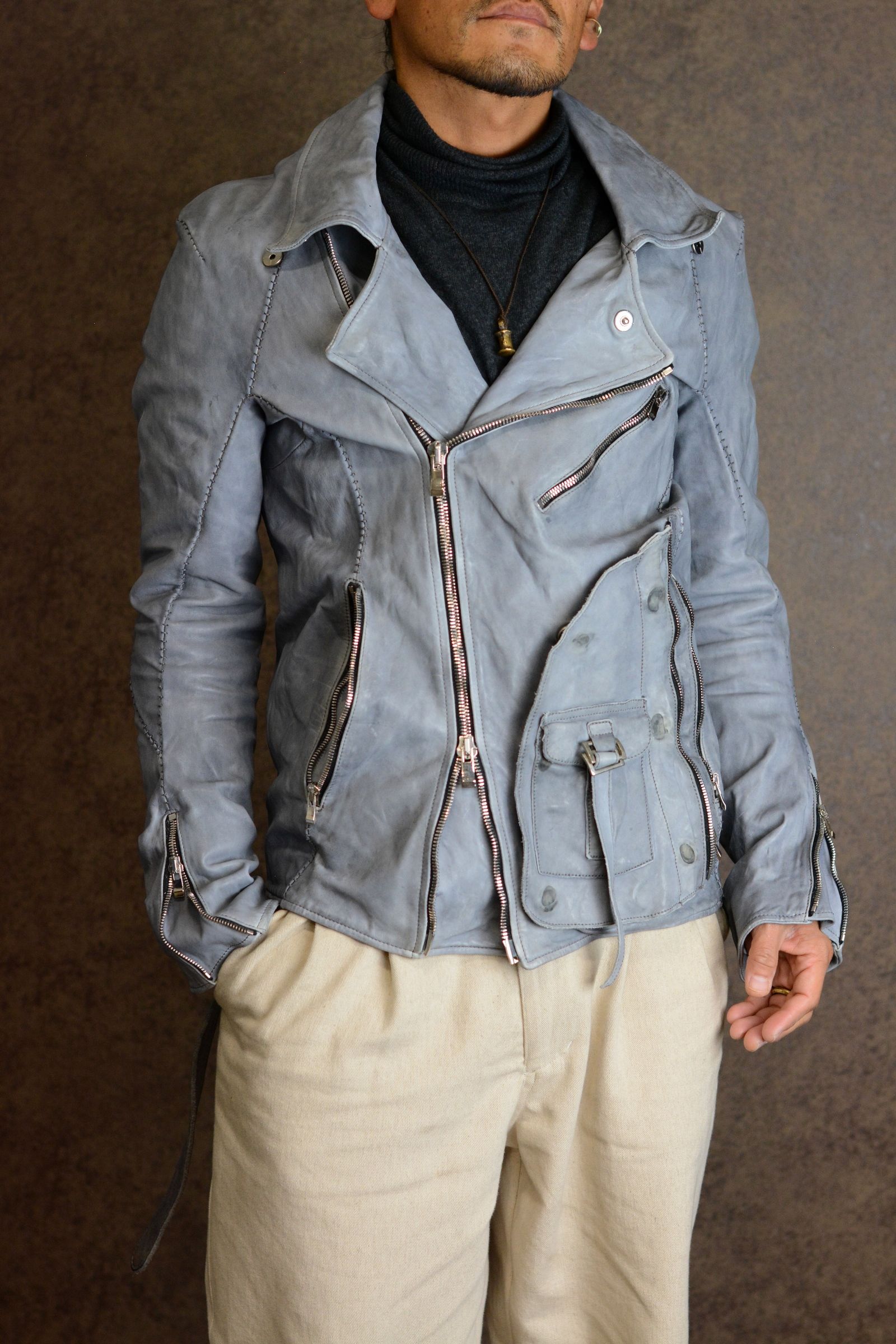 incarnation - HORSE WHIT LEATHER DOUBLE BREAST MOTO LINED
