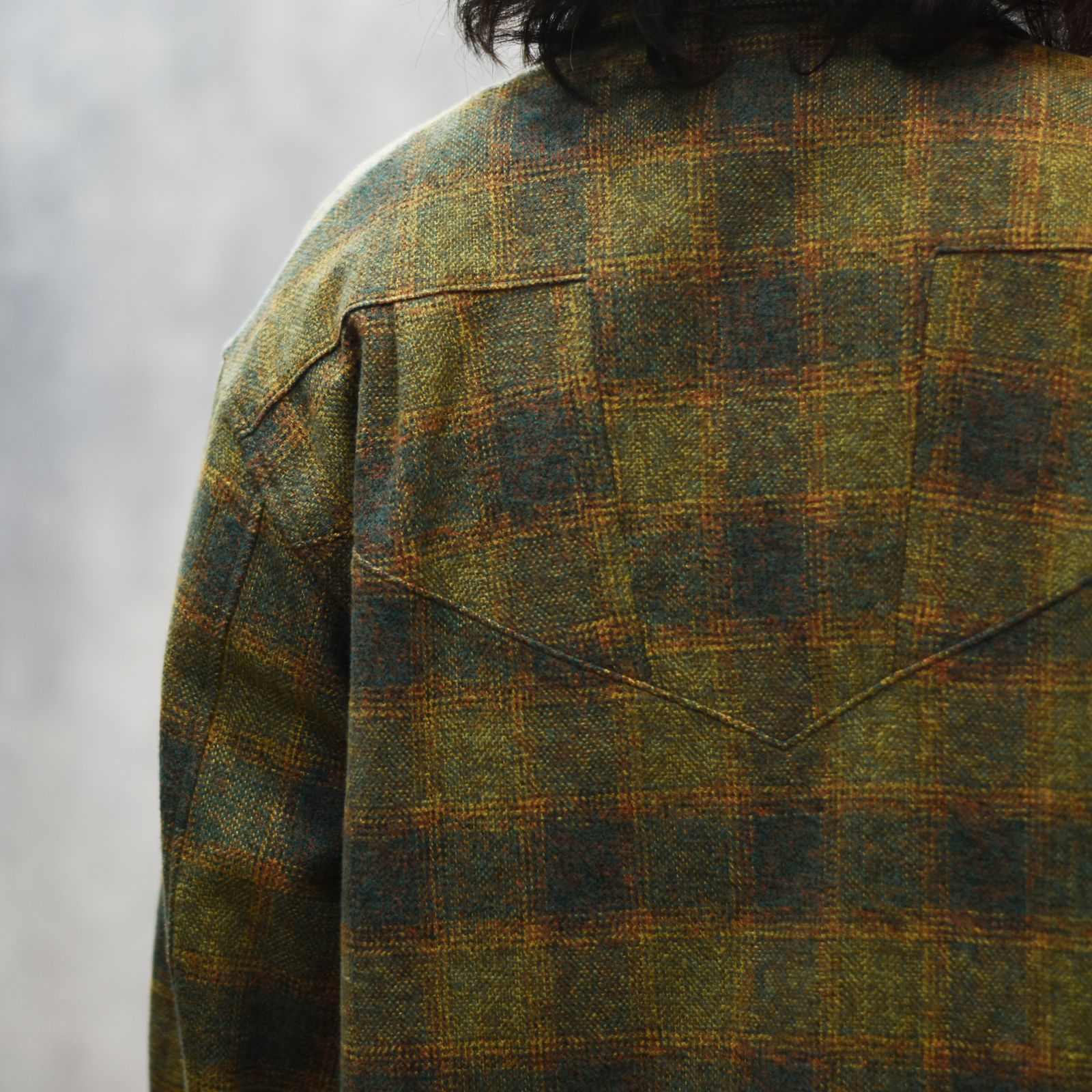 MOTTLE YARN HERRINGBONE OMBRE CPO (GREEN)｜オンブレチェック シーピーオーシャツ｜375202