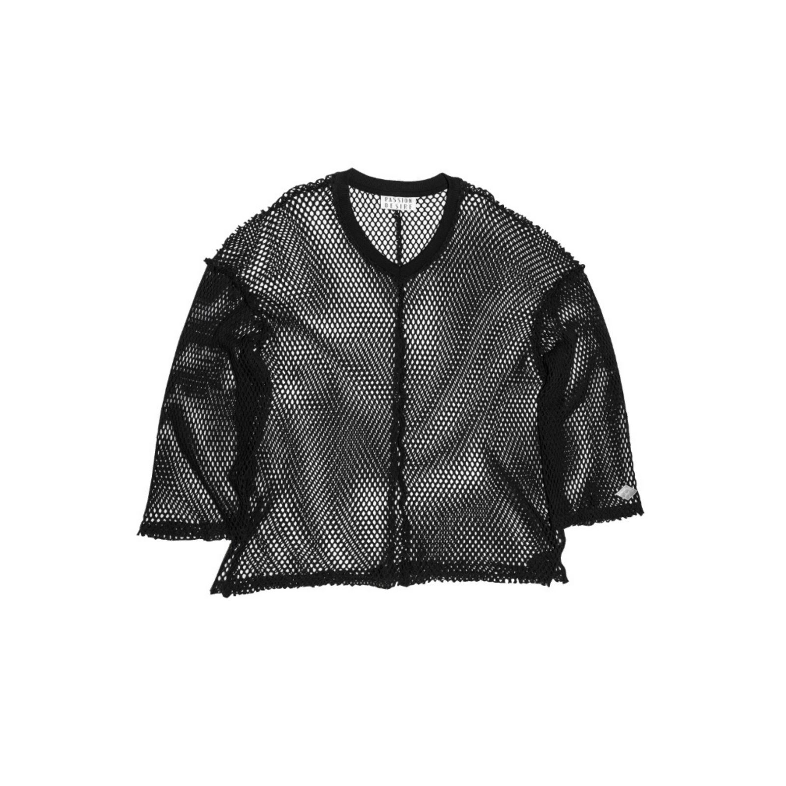 MESH V-NECK PULLOVER TOP (BK) / メッシュ Vネック プルオーバートップ