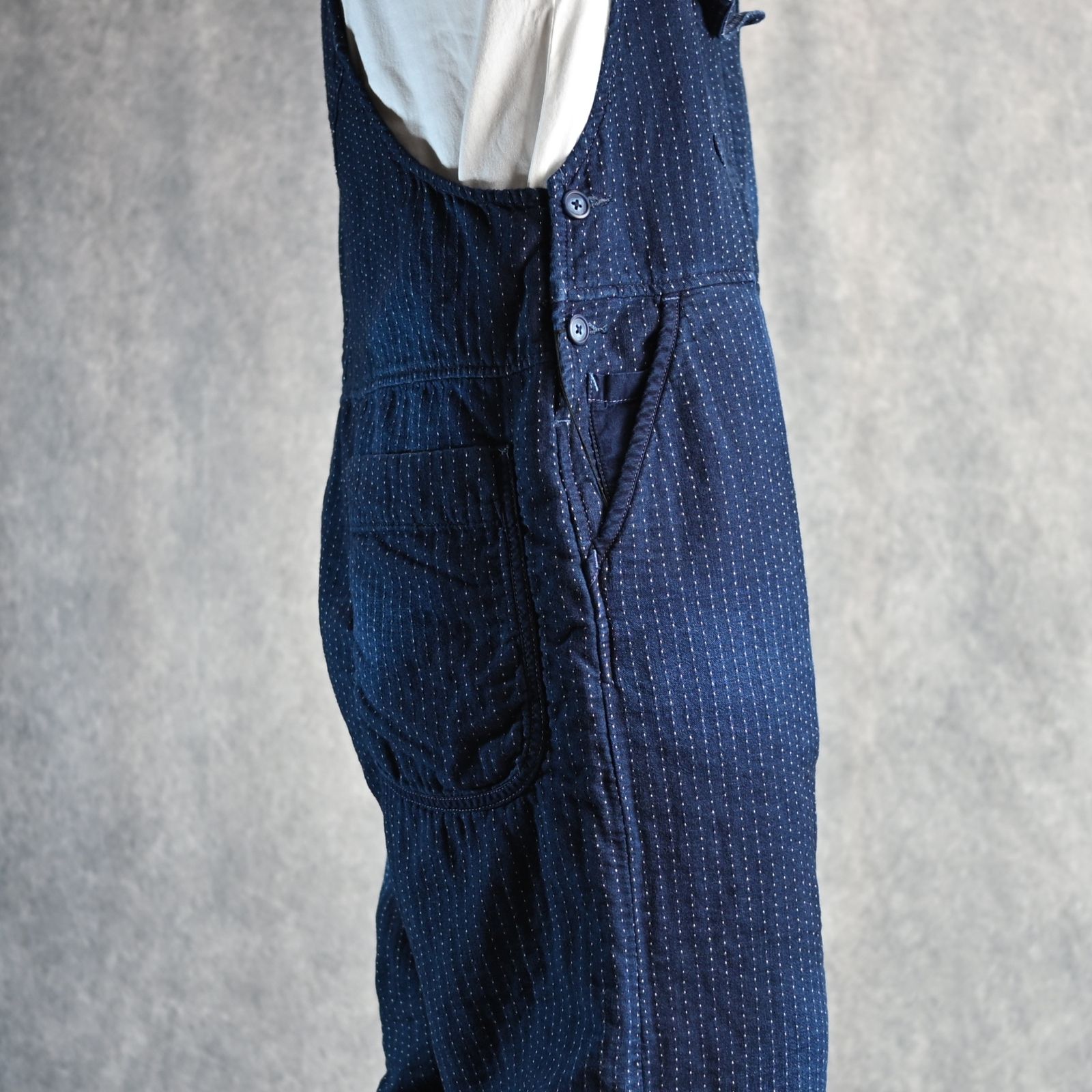 SASHIKO STRIPE OVERALL  (BLUE) / サシコストライプ オーバーオール （ブルー） PC-059-3190-40