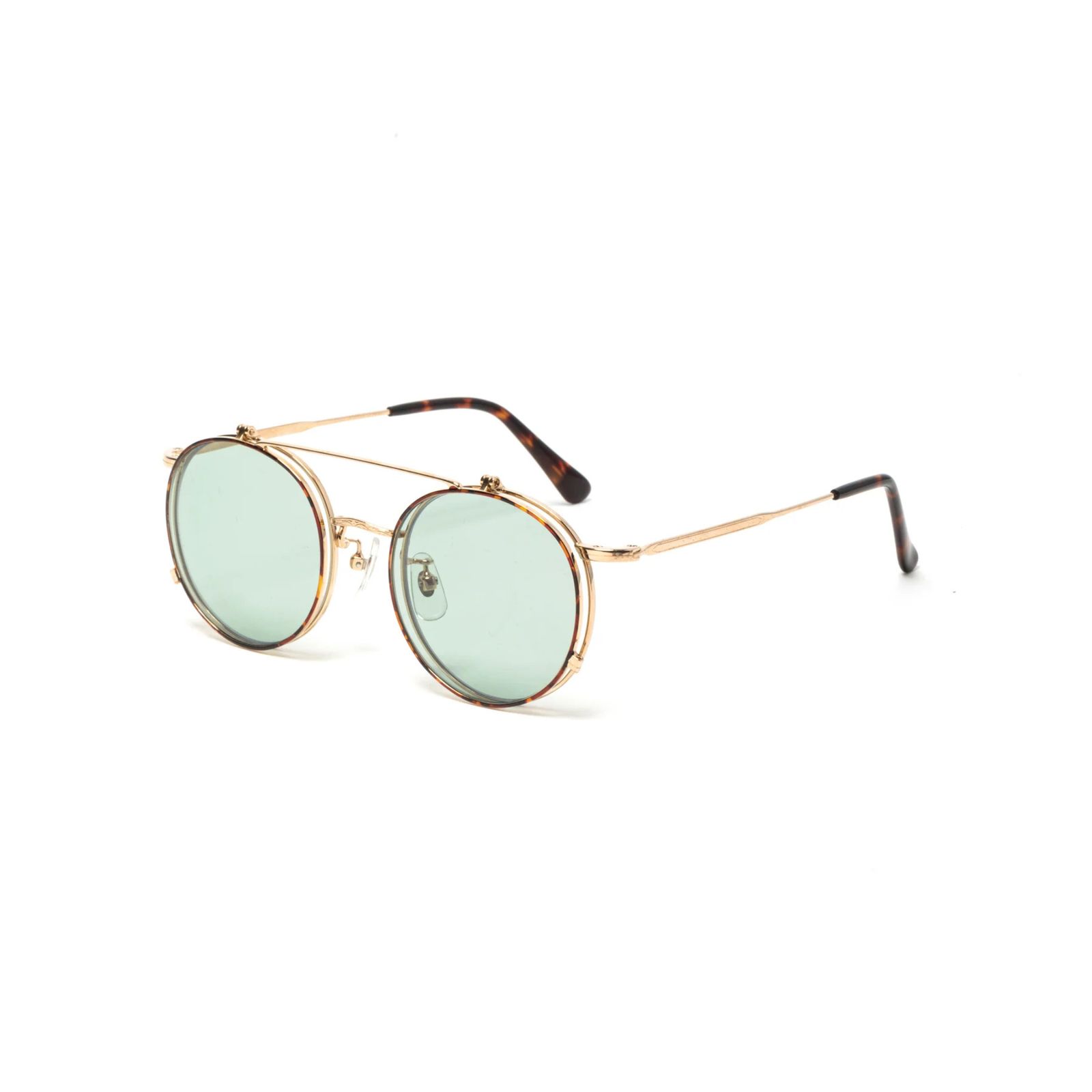 FLIP UP TYPE CIRCLE METAL GLASSES (GOLD/GREEN) / フリップアップタイプ サークルメタル サングラス