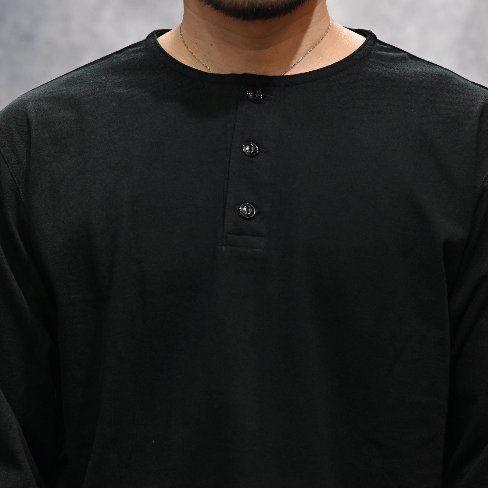 HENLEY NECK L/S TEE （BLACK）｜ ヘンリーネック ロングスリーブ （ブラック） 602-261-15