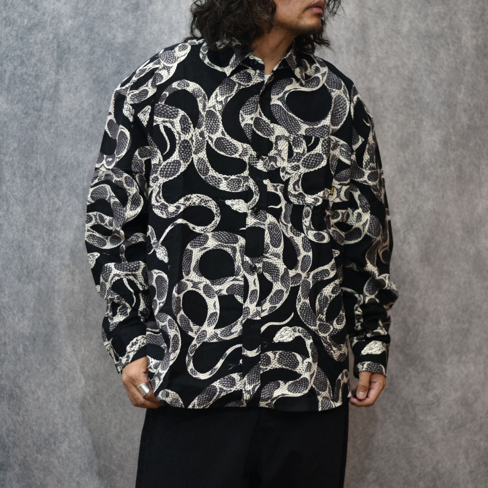 PRINT NEL L/S SH <SNAKE PATTERN> (BLACK)|蛇柄 フランネル 長袖シャツ|CL-25AW003SNK