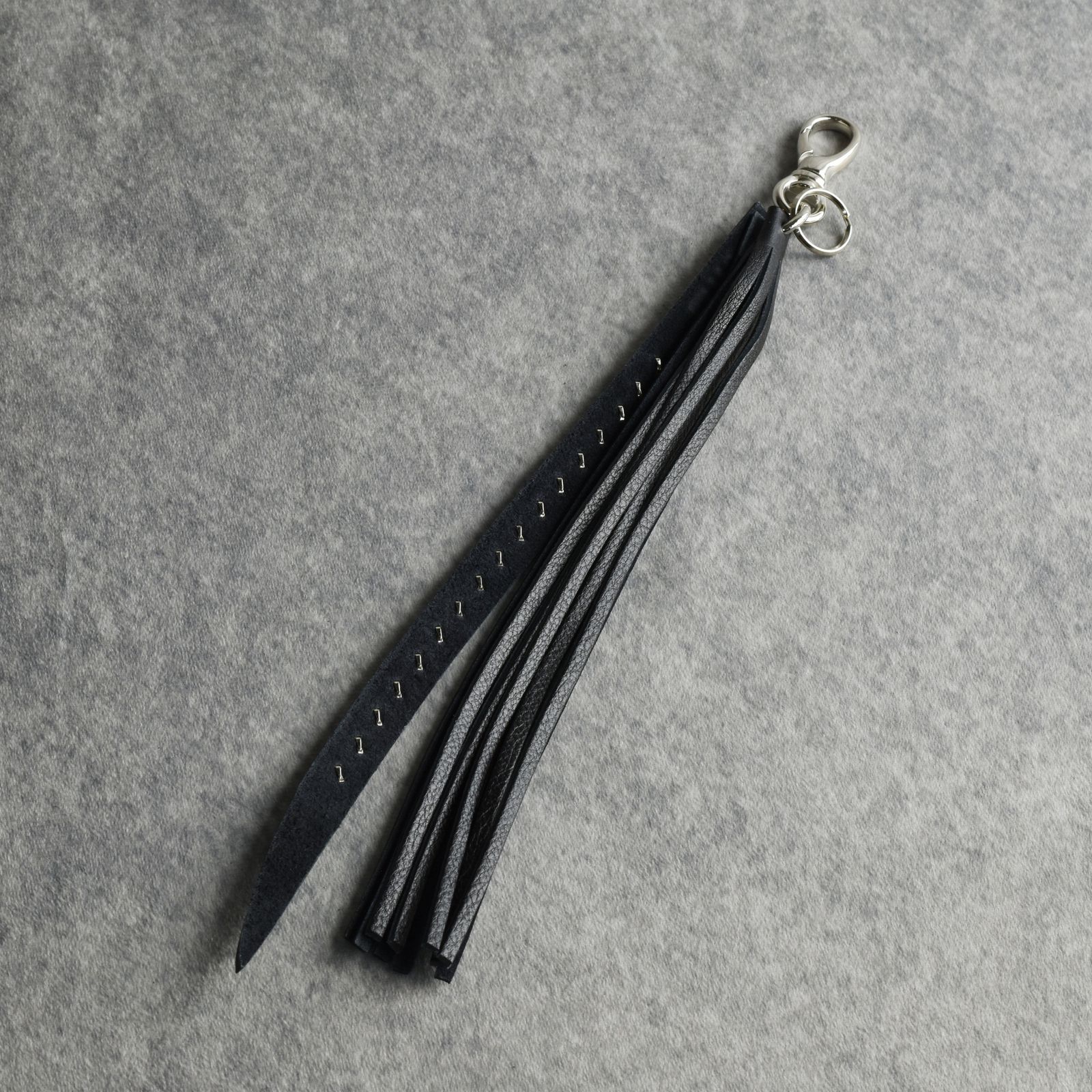 CALEE - STUDS & TASSEL LEATHER LONG KEY RING (BLACK