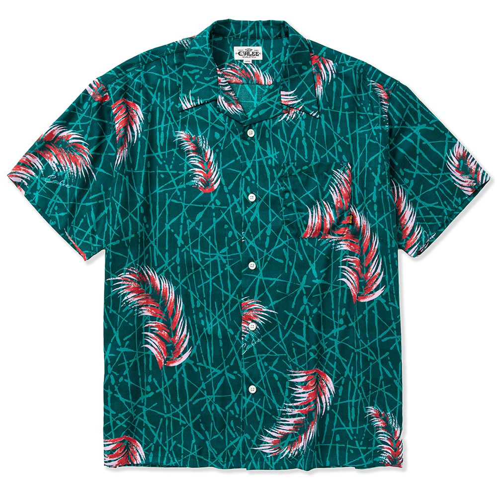 CALEE - Allover feather pattern amunzen cloth S/S shirt