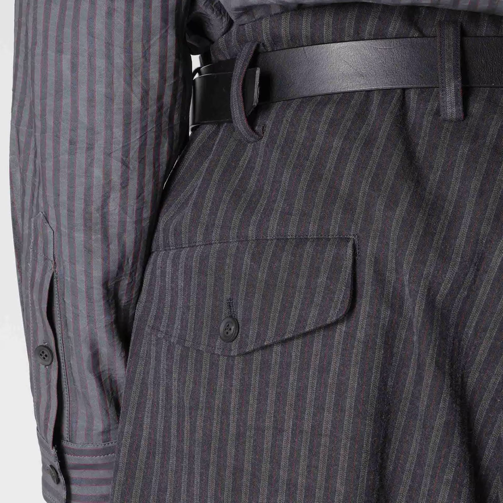 PIGMENT WASH COTTON STRIPE PANTS （GRAY） / ワイド ストライプパンツ （グレー） / HO-P17-533-1-02