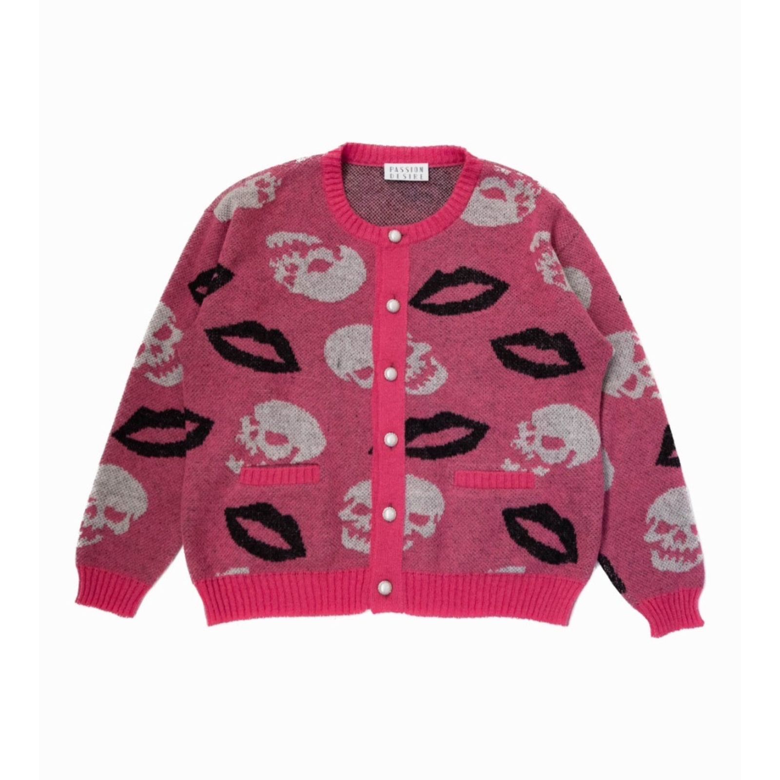 MOHAIR KNIT CREWNECK CARDIGAN 'LIPS (PINK) / モヘアニット クルーネック カーディガン