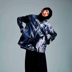 no collar shirt (BLACK MIX) / ノーカラー シャツ