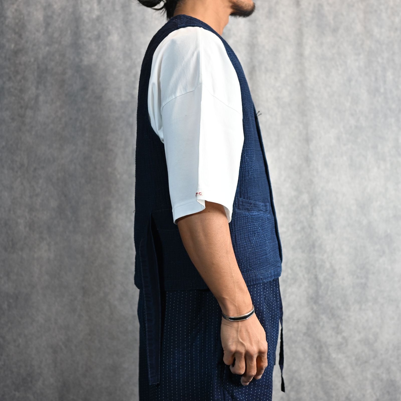 SASHIKO STRIPE VEST  (BLUE) / サシコストライプ VEST （ブルー） PC-059-3178-40