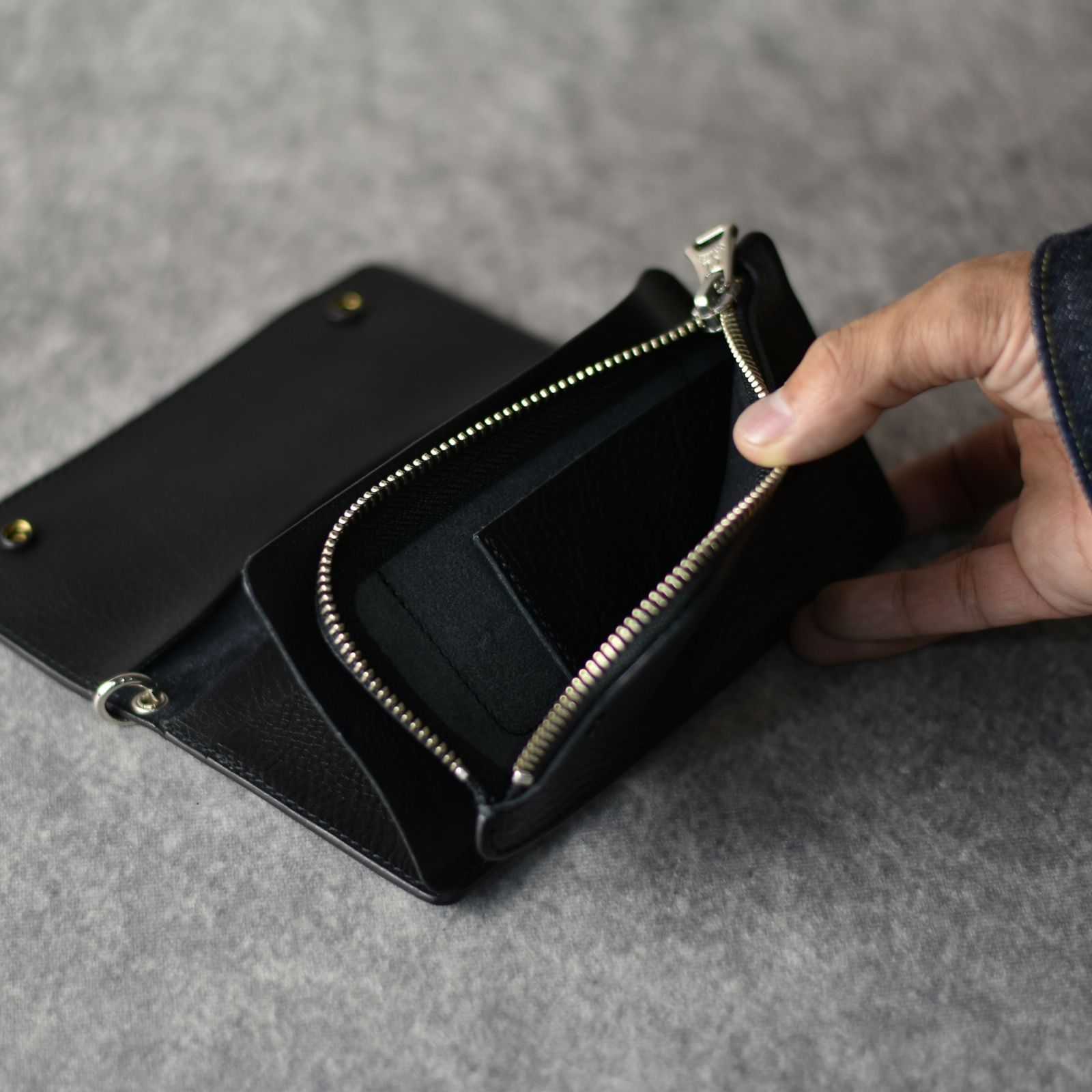 CALEE - STUDS LEATHER LONG WALLET (BLACK) / スタッズ レザー