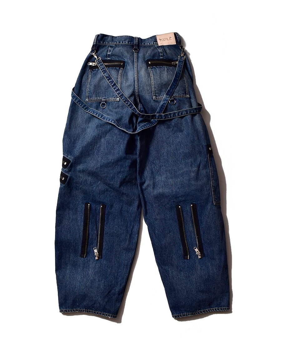 MINEDENIM - ×KIDILL WIDE ZIP & STRAPS DENIM PANTS-DISTRESSED DENIM 