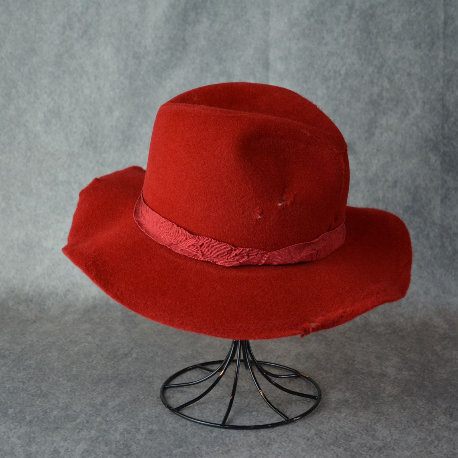 DAMAGE PROCESSED FUR HAT (RED) / ラビットファー帽体のソフトハット （レッド）