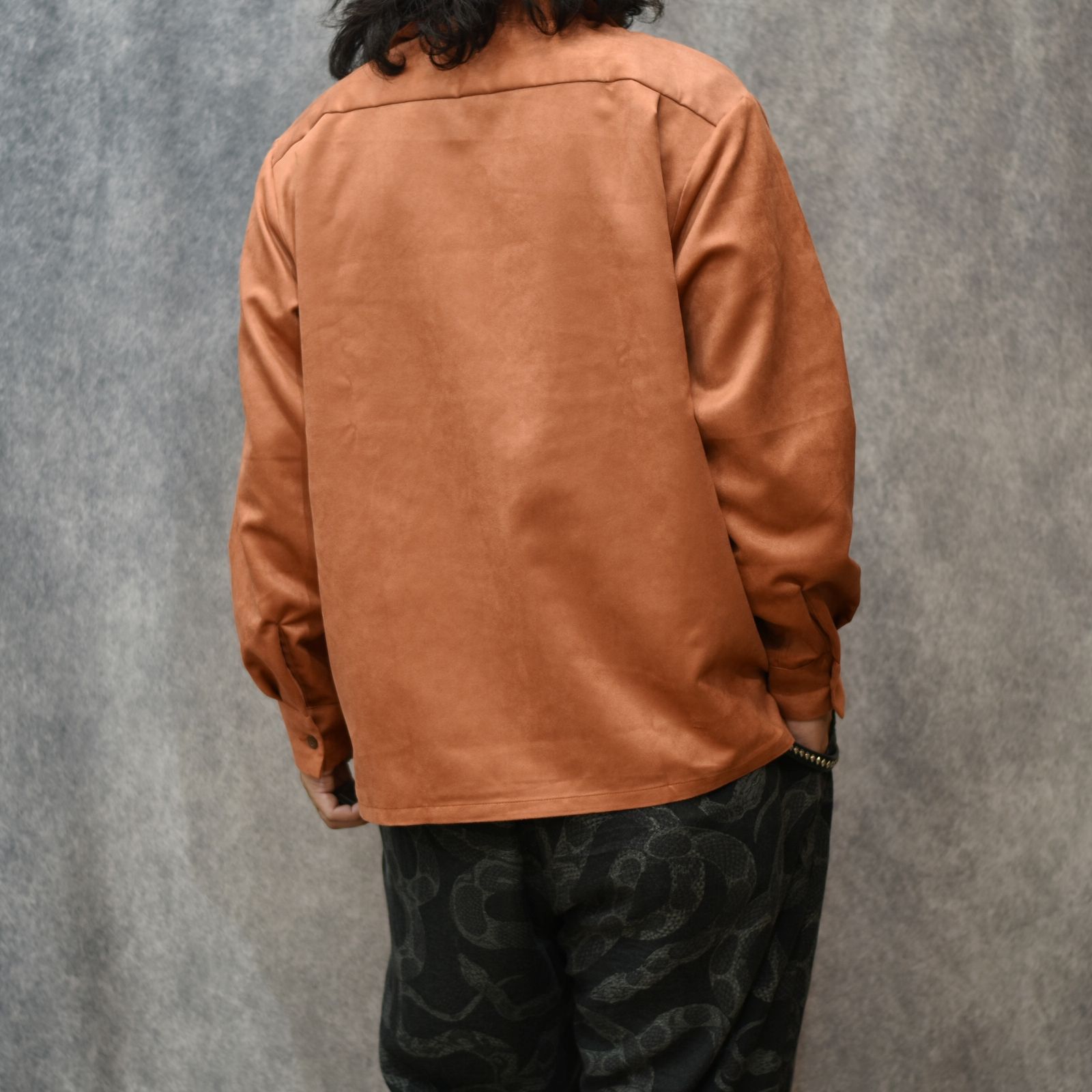 FAUX SUEDE SH (ORANGE)｜フェイクスエード オープンカラー 長袖シャツ｜CL-25AW007
