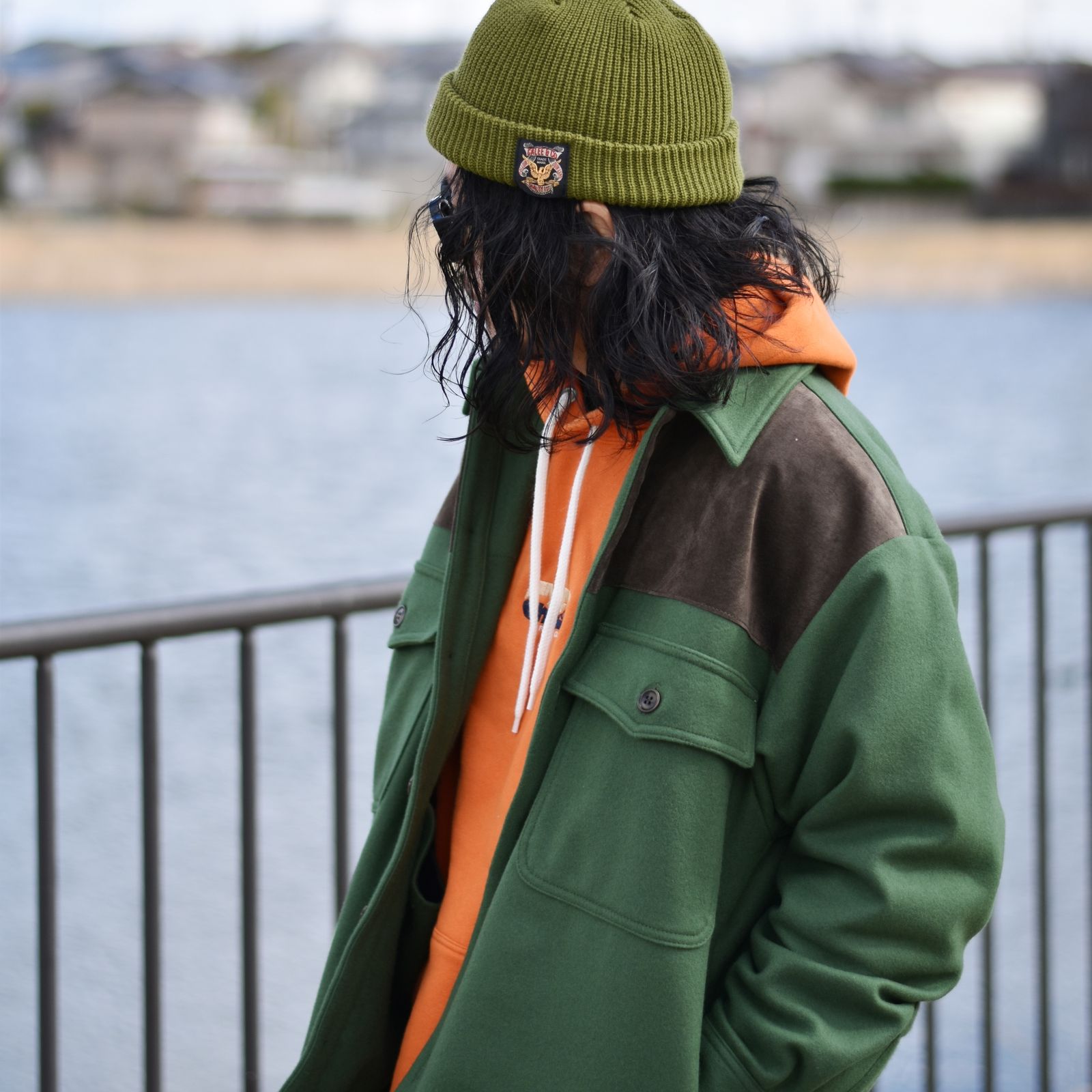 CALEE - M/S Over shilhouette shirt jacket (Green) / オーバーサイズ