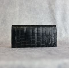 オイルクロコ+イタリアンバケッタ 二つ折り長財布 （BLACK / ブラック） 383-07