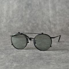 FLIP UP TYPE CIRCLE METAL GLASSES (BLACK/GREEN) / フリップアップタイプ サークルメタル サングラス