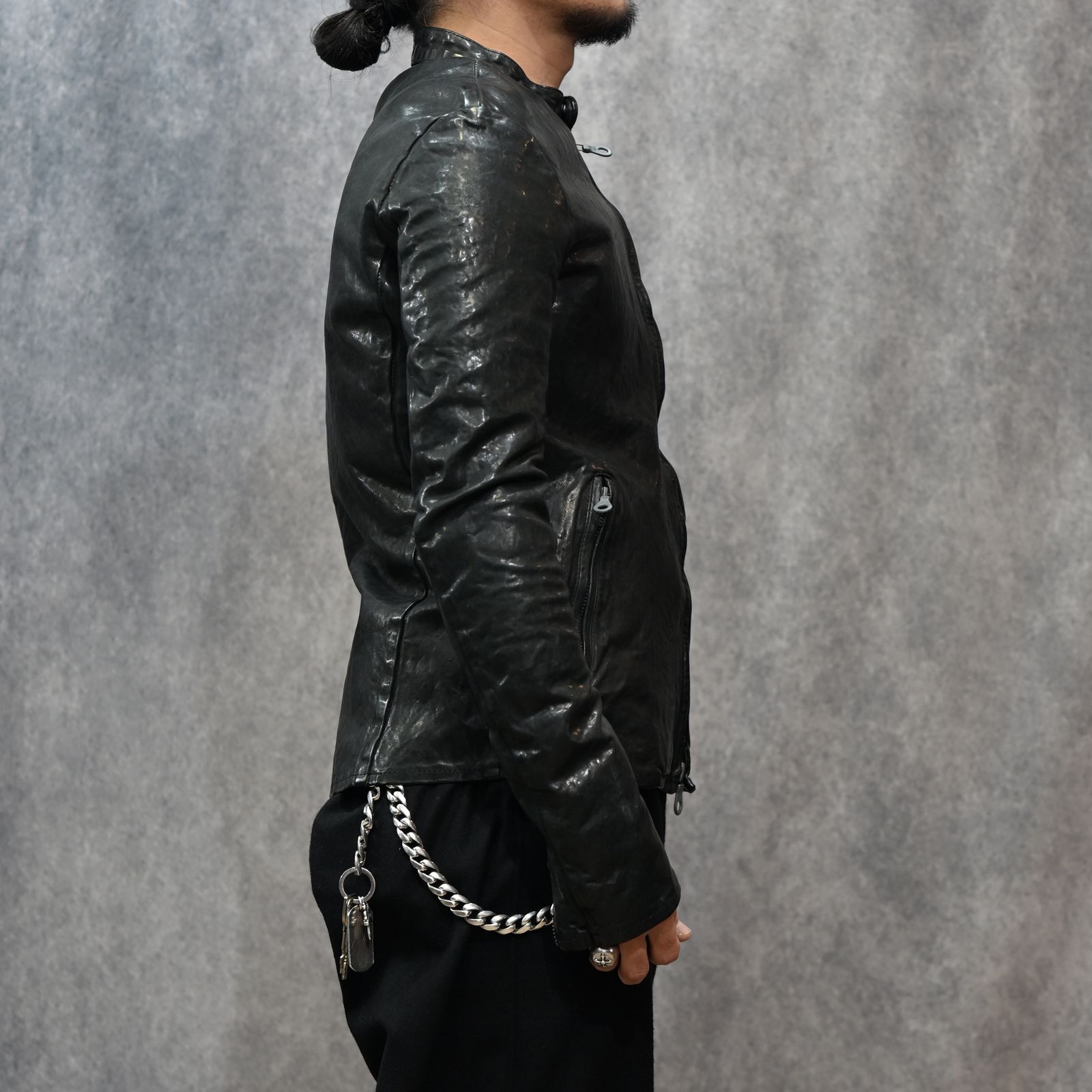 イタリーショルダー製品染め シングルライダース （BLACK）｜1254-02