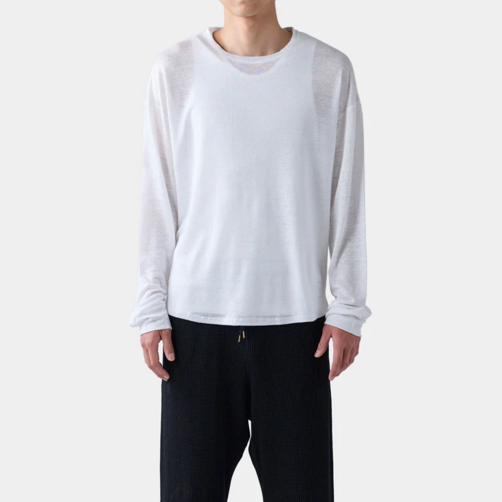 HF linen shirt LS （WHITE）｜リネン  ロンT （ホワイト）｜HF-02