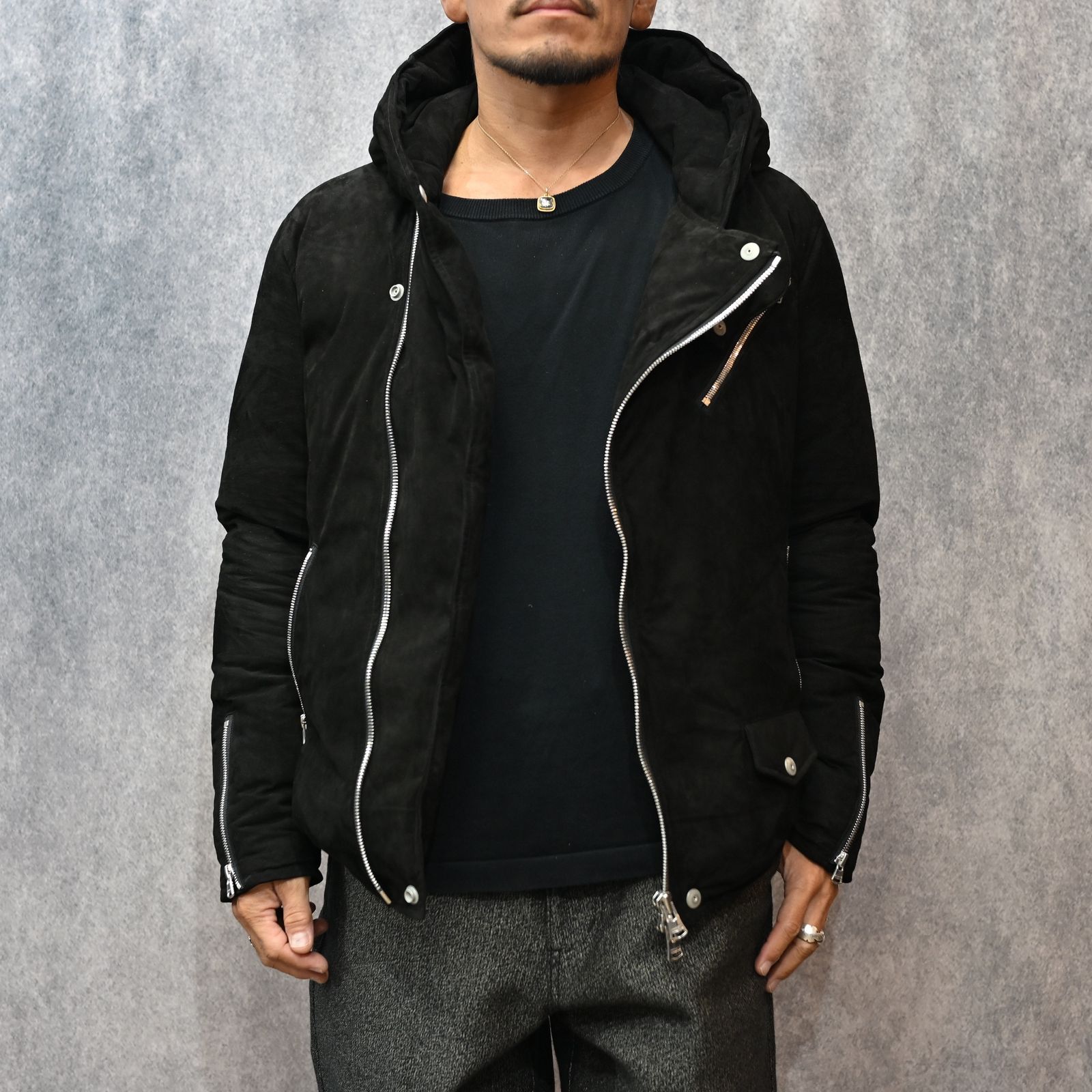 × NANGA カンガルースエード ダブル ライダース ダウンジャケット （BLACK）｜NA2164-02