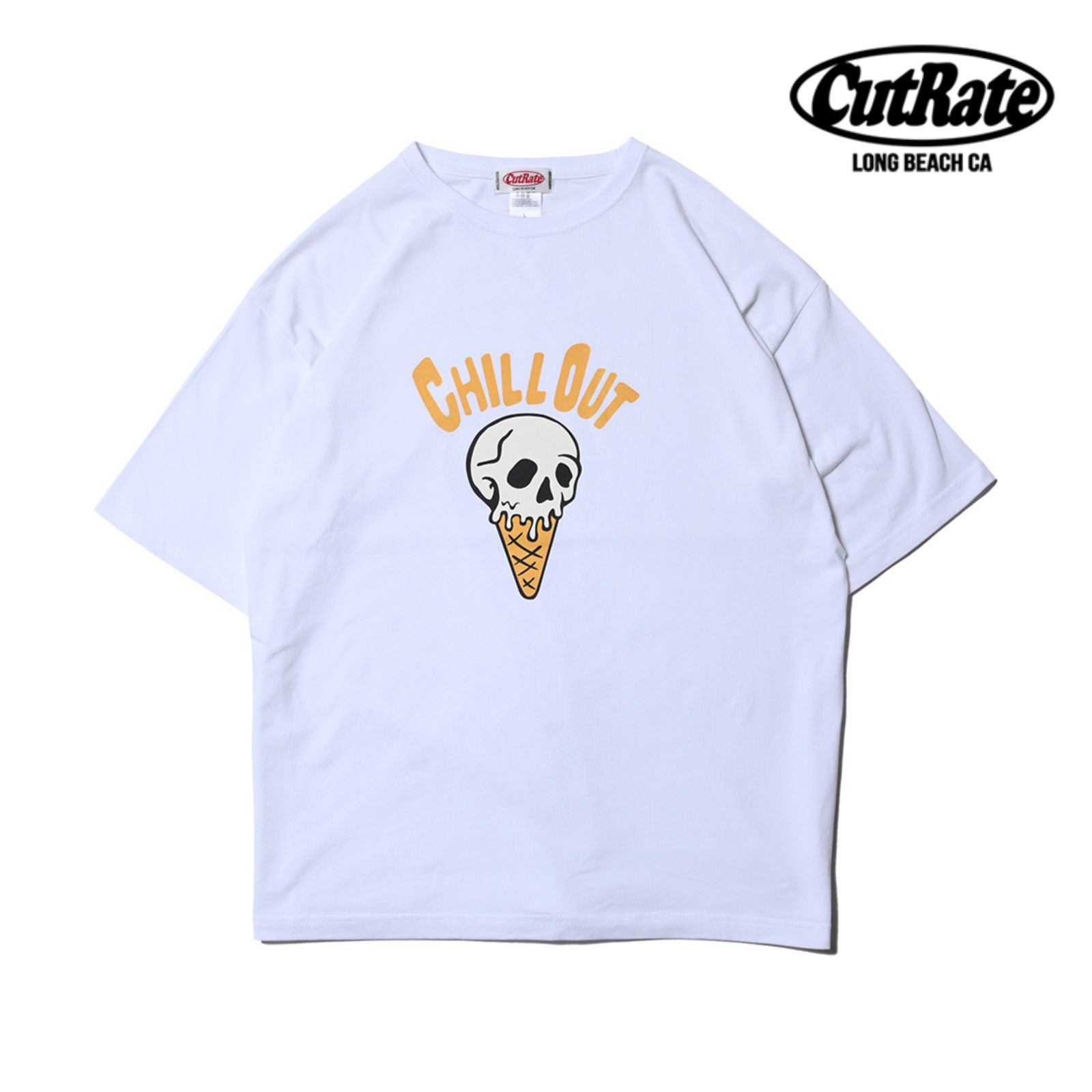 CUTRATE - SKULL CREAM LOGO DROPSHOULDER S/S T-SHIRT (SAGE GREEN