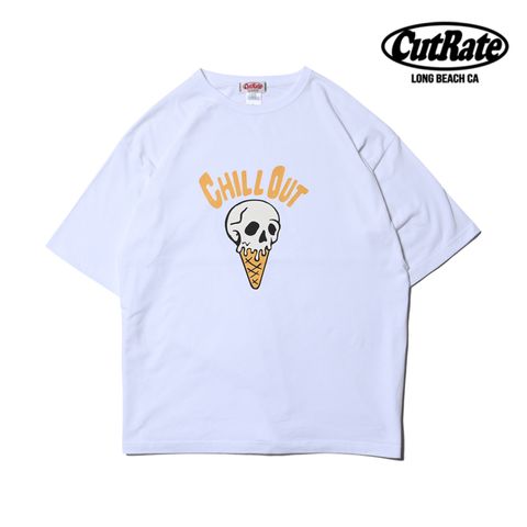 SKULL CREAM LOGO DROPSHOULDER S/S T-SHIRT (WHITE) / ドロップショルダー プリントTシャツ