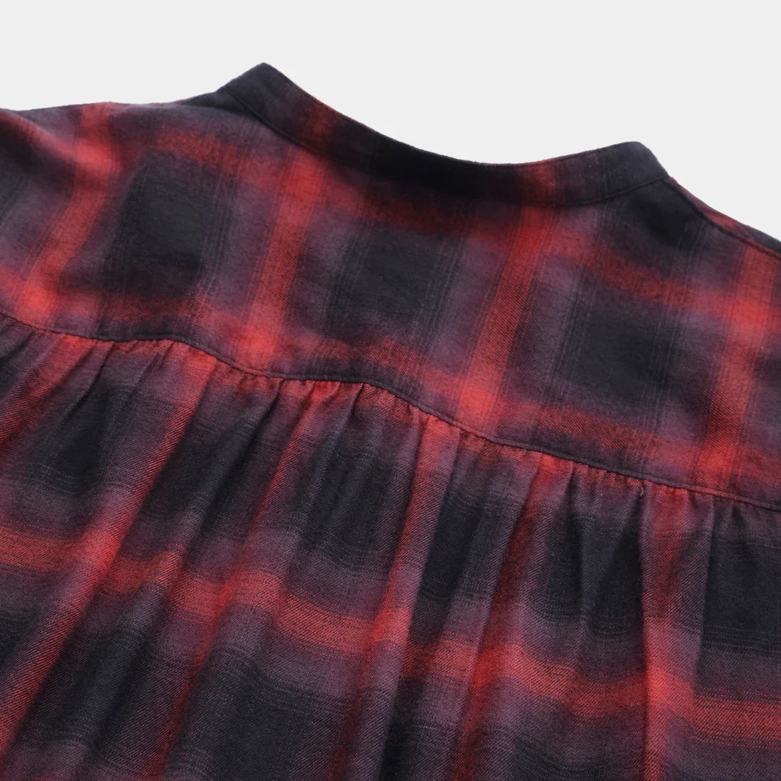 HF Ombre Band Collar Shirt （RED）｜オンブレチェック カラーレス ノーカラー シャツ （レッド）｜HF-21