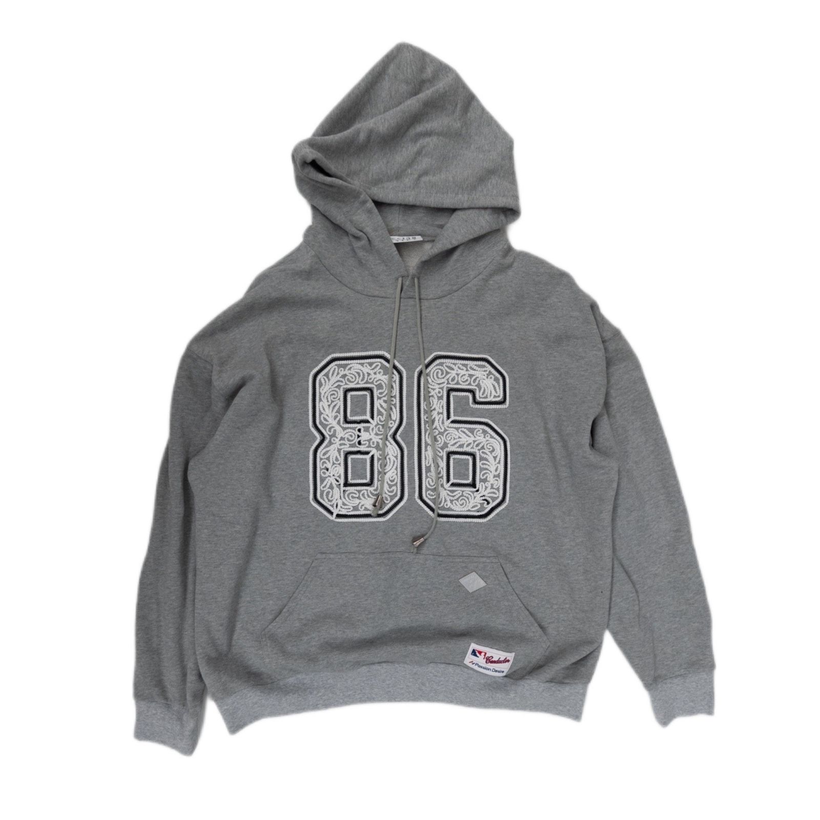 CORD EMBROIDERED COTTON HOODED SWEATER' TEAM (GRAY) / コード刺繍 ナンバリング スウェットパーカー