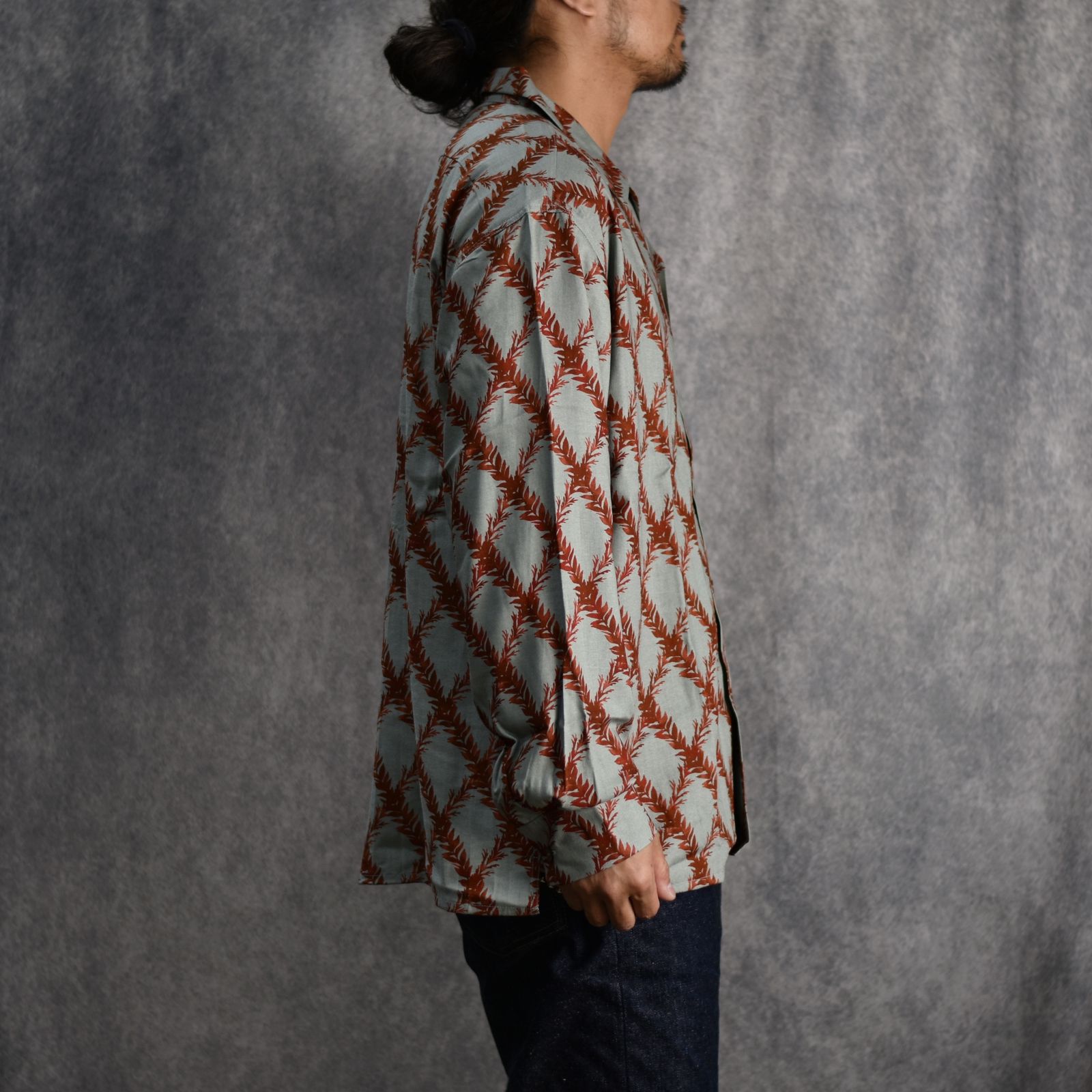 PLAID OPEN COLLAR L/S SH (Lt.GREEN) / オープンカラーシャツ