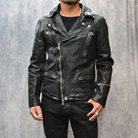 フレンチショルダー 製品染め ダブルライダース （BLACK）｜1842-12