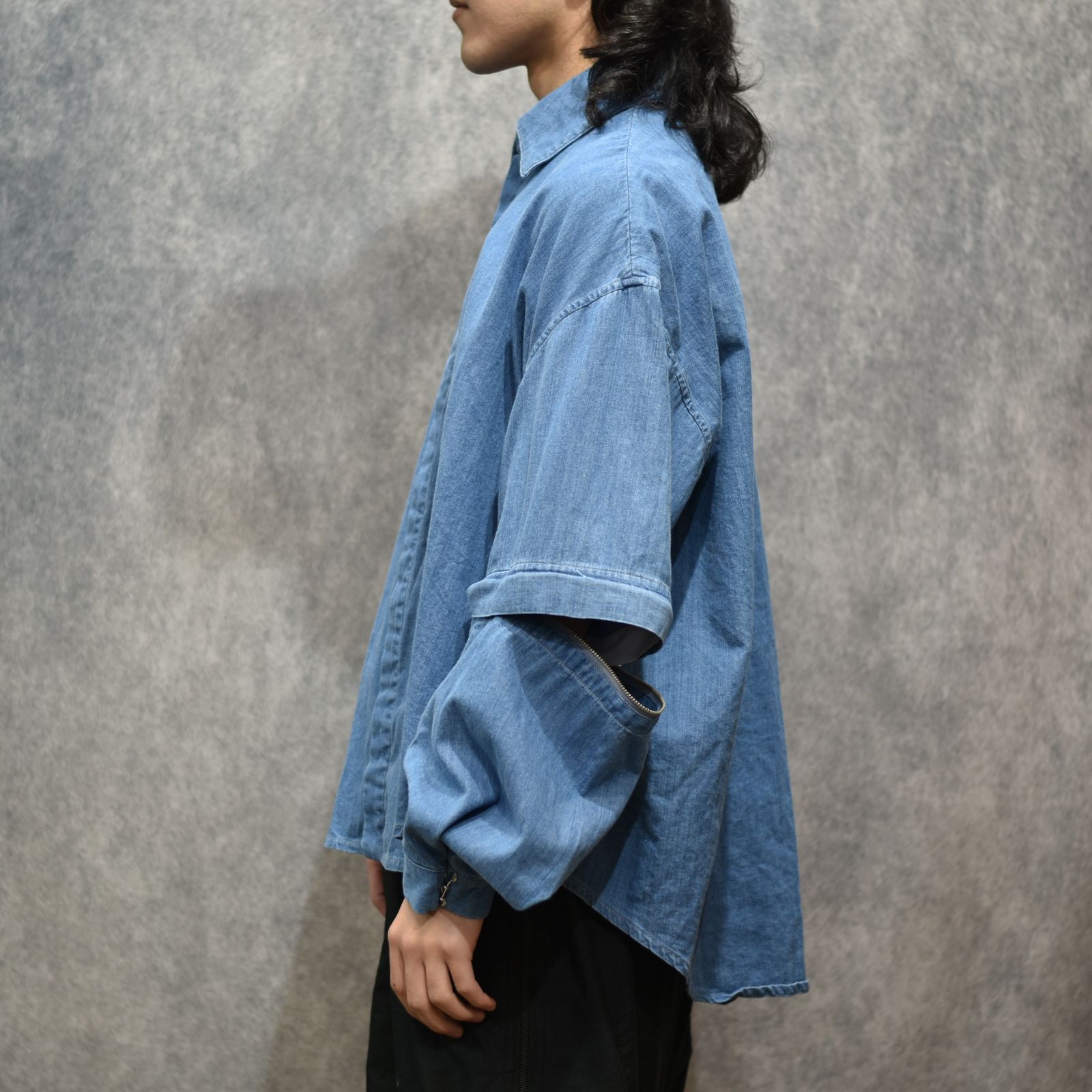 デタッチャブルスリーブホックカフスシャツ (BLUE WASHED)｜LB26SS-SH11-BWD