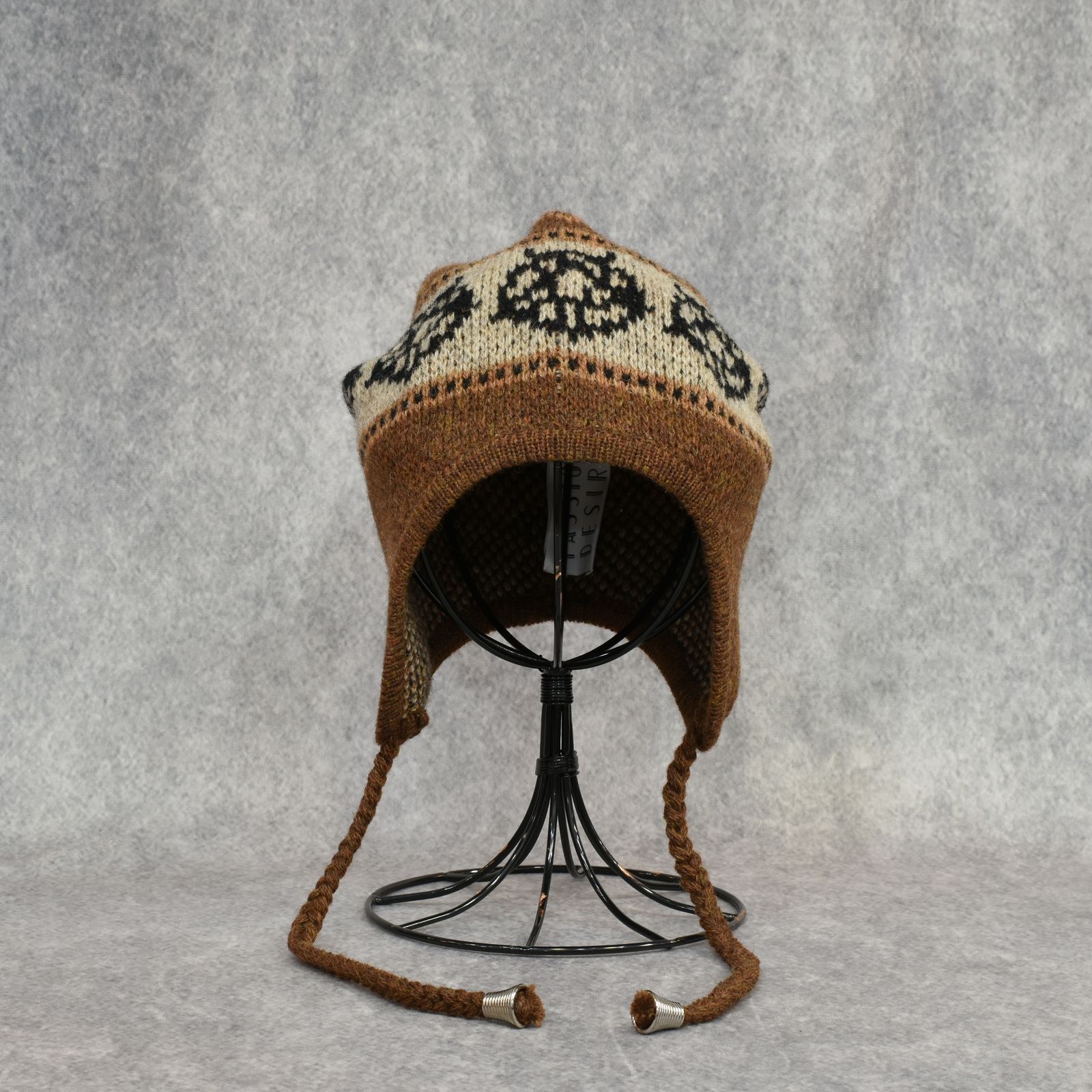 WOOL KNIT FLAP POMPOM BEANIE (CHOCOLATE)｜ポンポンニット帽｜PD25AAC09
