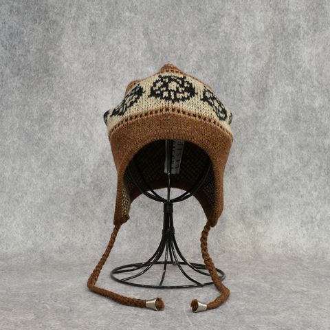 WOOL KNIT FLAP POMPOM BEANIE (CHOCOLATE)｜ポンポンニット帽｜PD25AAC09