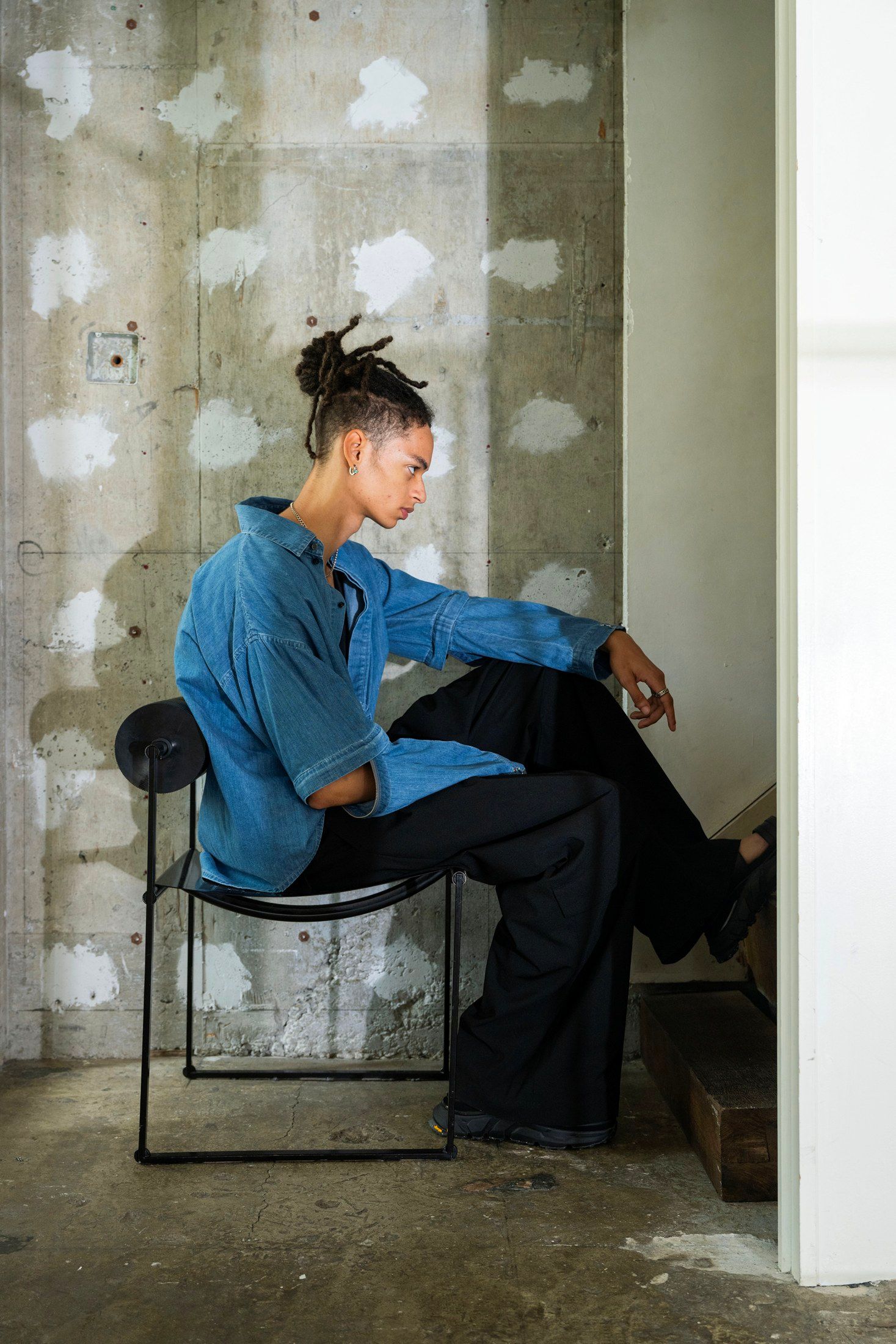 Licht Bestreben - デタッチャブルスリーブホックカフスシャツ (BLUE