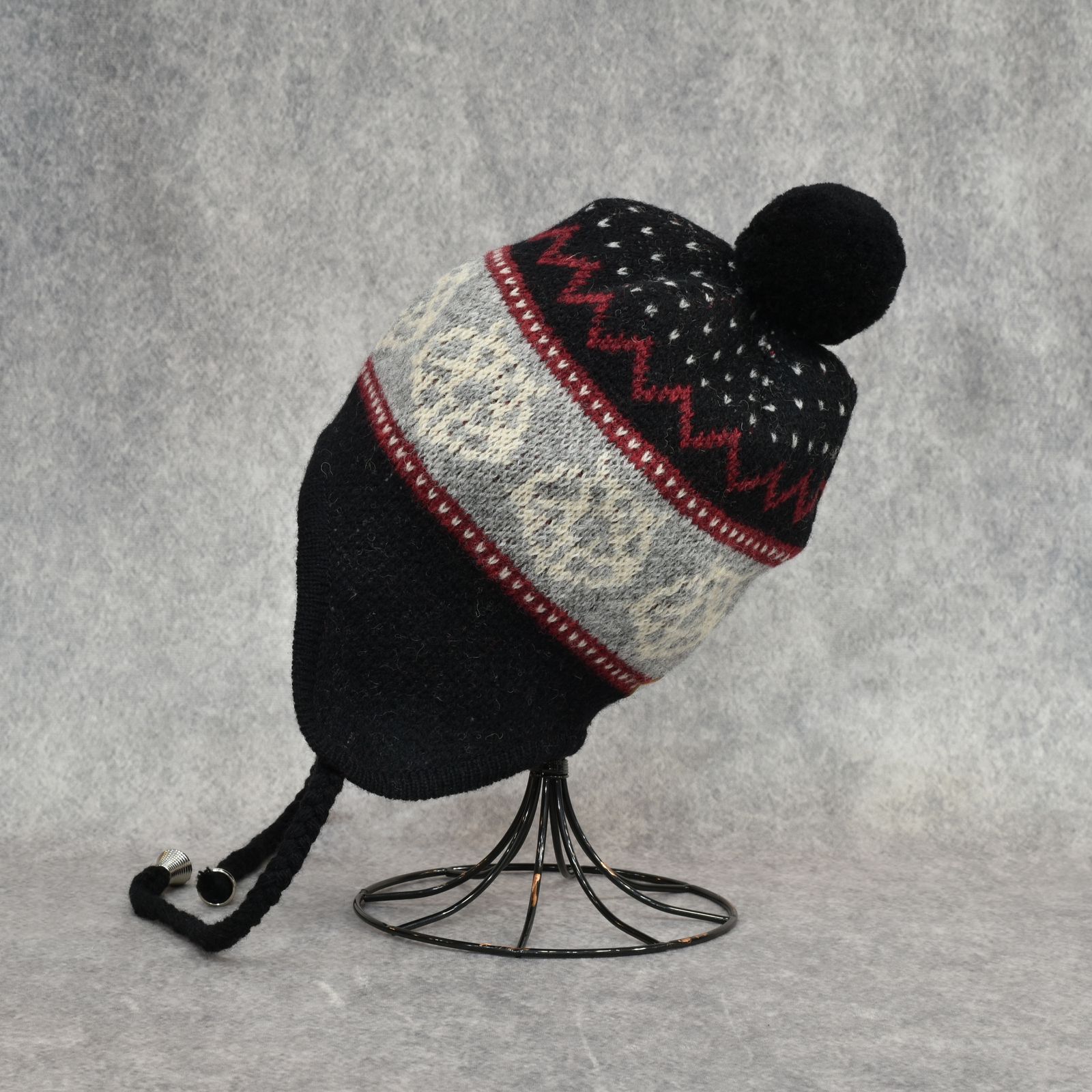 WOOL KNIT FLAP POMPOM BEANIE (BK)｜ポンポンニット帽｜PD25AAC09