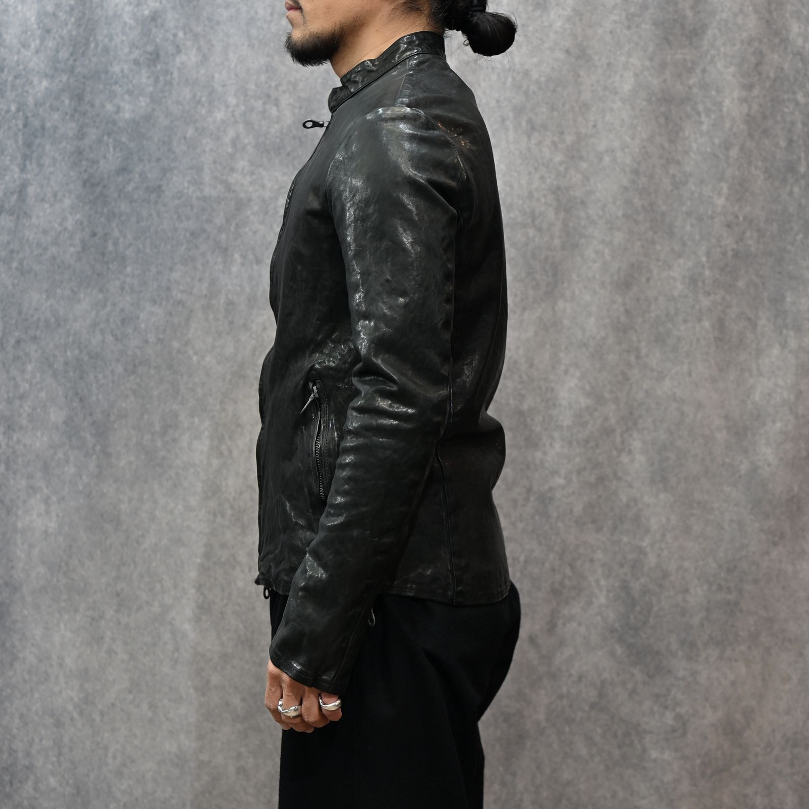 イタリーショルダー製品染め シングルライダース （BLACK）｜1254-02