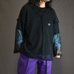MESH V-NECK PULLOVER TOP (BK) / メッシュ Vネック プルオーバートップ