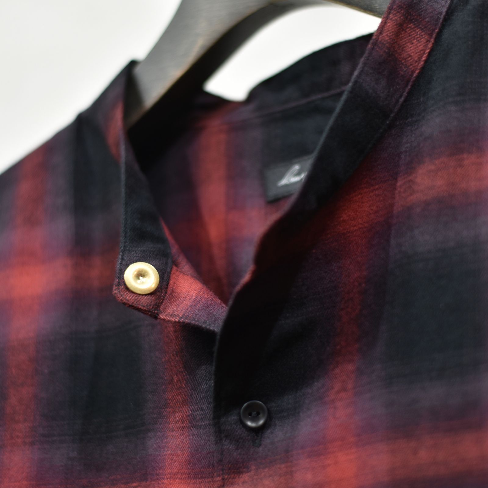 HF Ombre Band Collar Shirt （RED）｜オンブレチェック カラーレス ノーカラー シャツ （レッド）｜HF-21