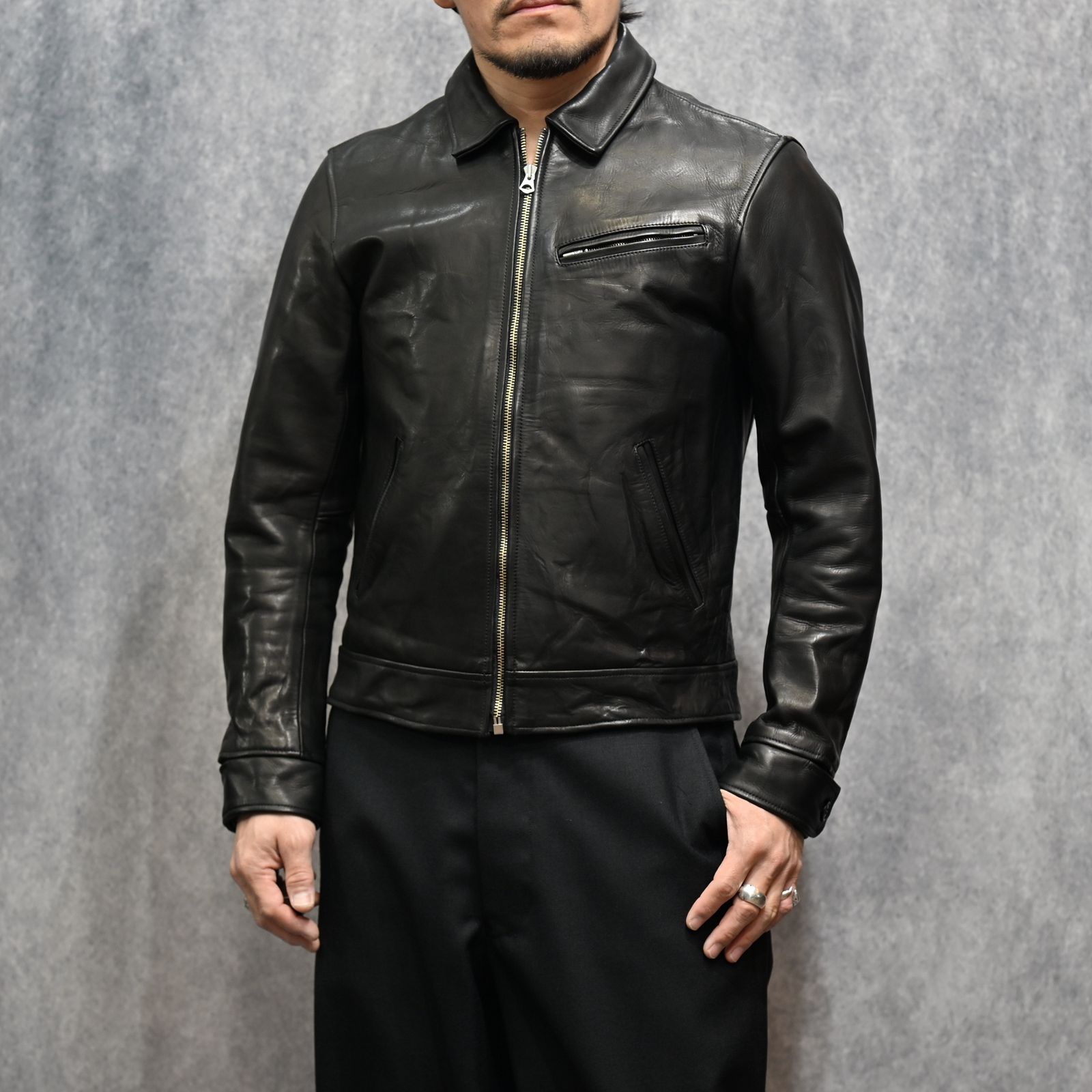 Leather Zipup JKT （BLK）｜レザージャケット｜2602-8001