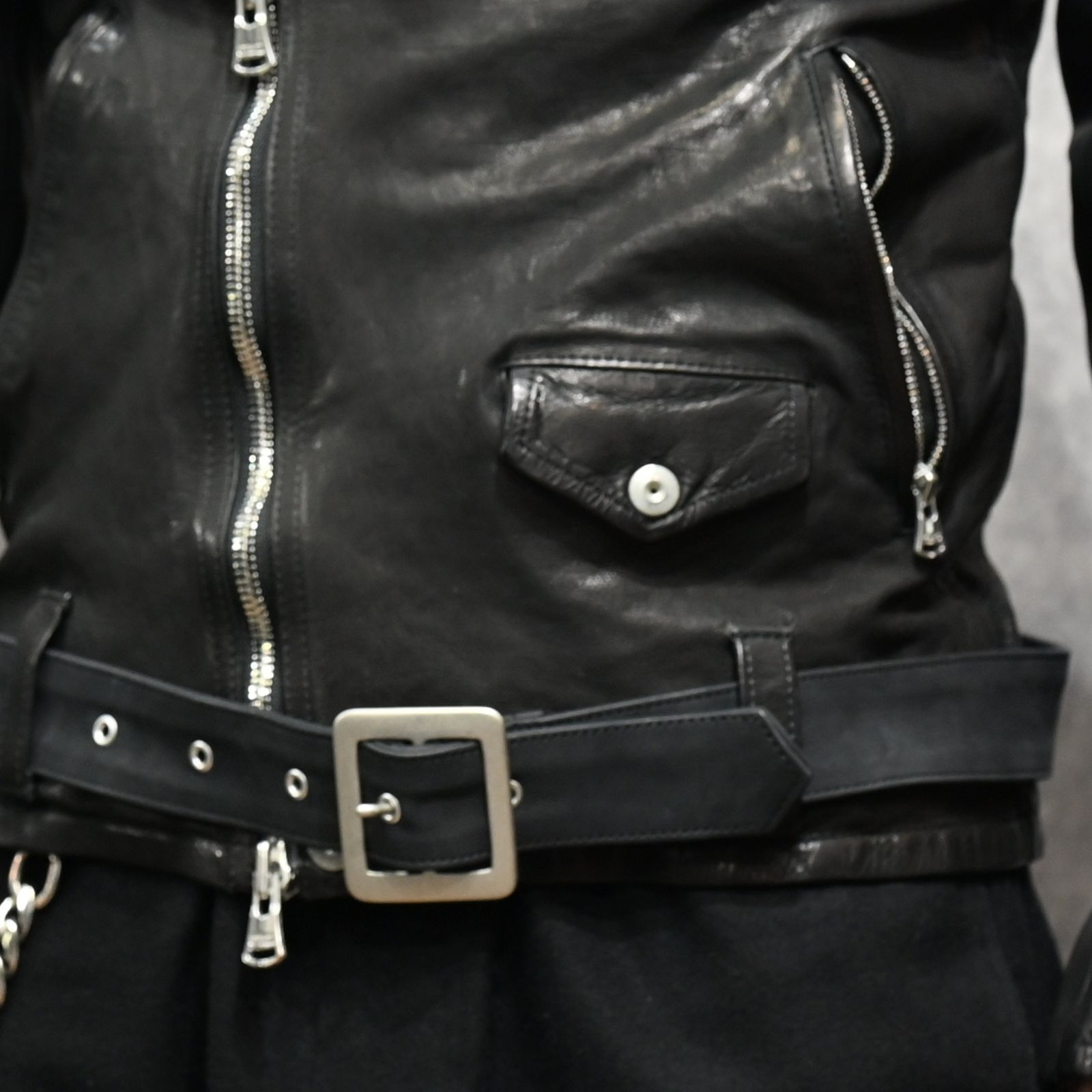 ジャパンカーフ タンニン鞣し 製品洗い ダブルライダース （BLACK） 1927-07