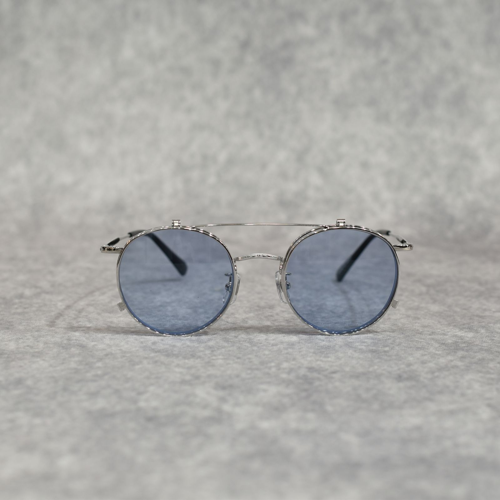 FLIP UP TYPE CIRCLE METAL GLASSES ＜EXCLUSIVE＞ (SILVER / BLUE)｜フリップアップタイプ サークルメタル サングラス｜CL-26SS001G EX