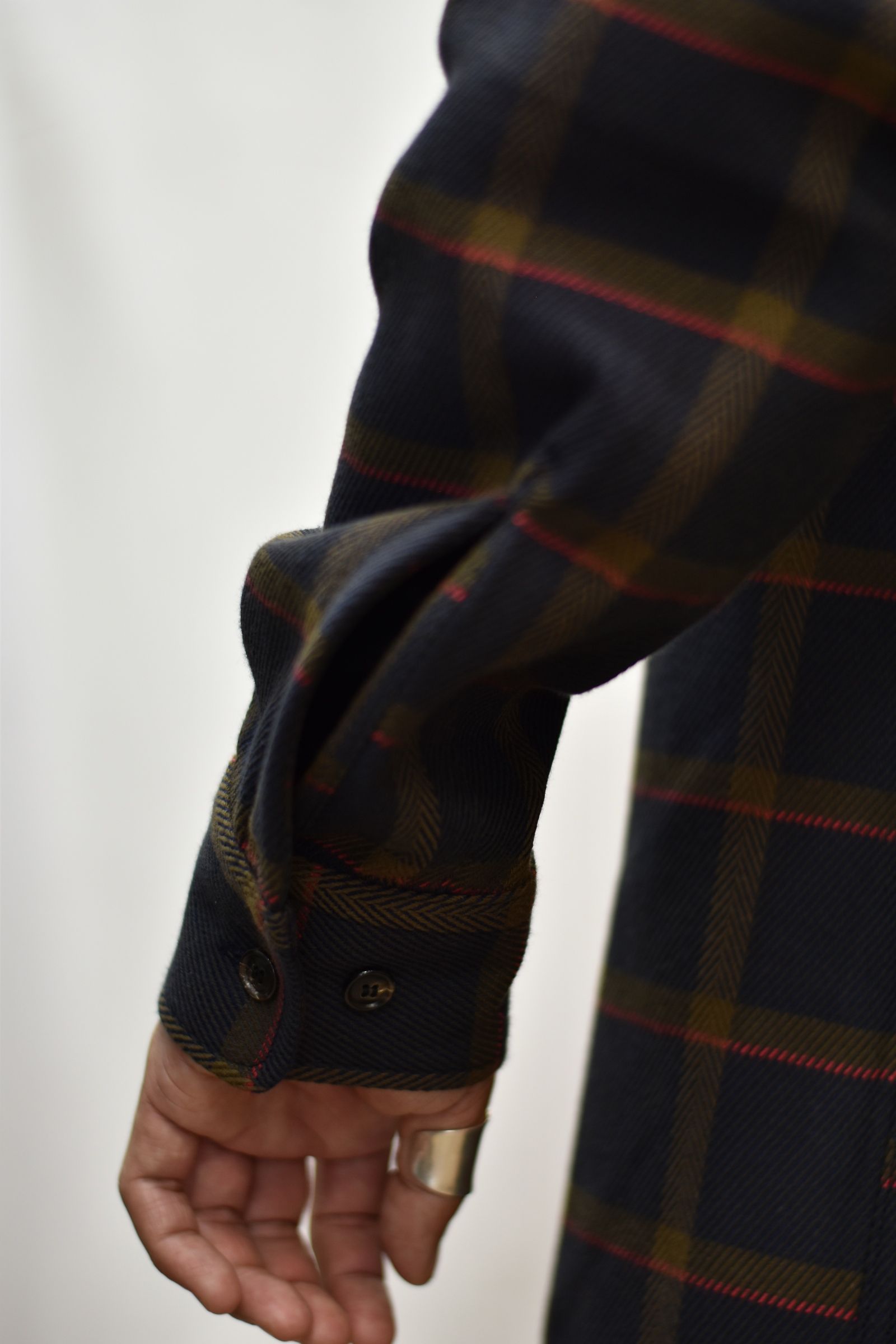 6/6 TWILL L/S CHECK SHIRT (DARK NAVY)